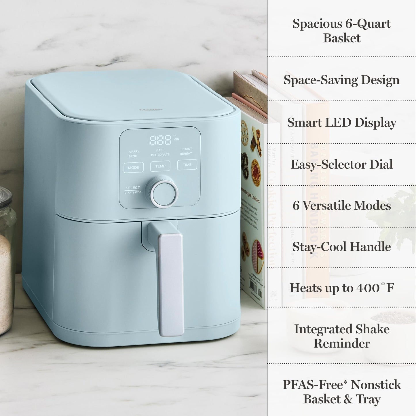 6QT Air Fryer, 6-in-1 Multi-Cooker, Bake, Broil, Roast, Dehydrate, Non-Stick Bas11