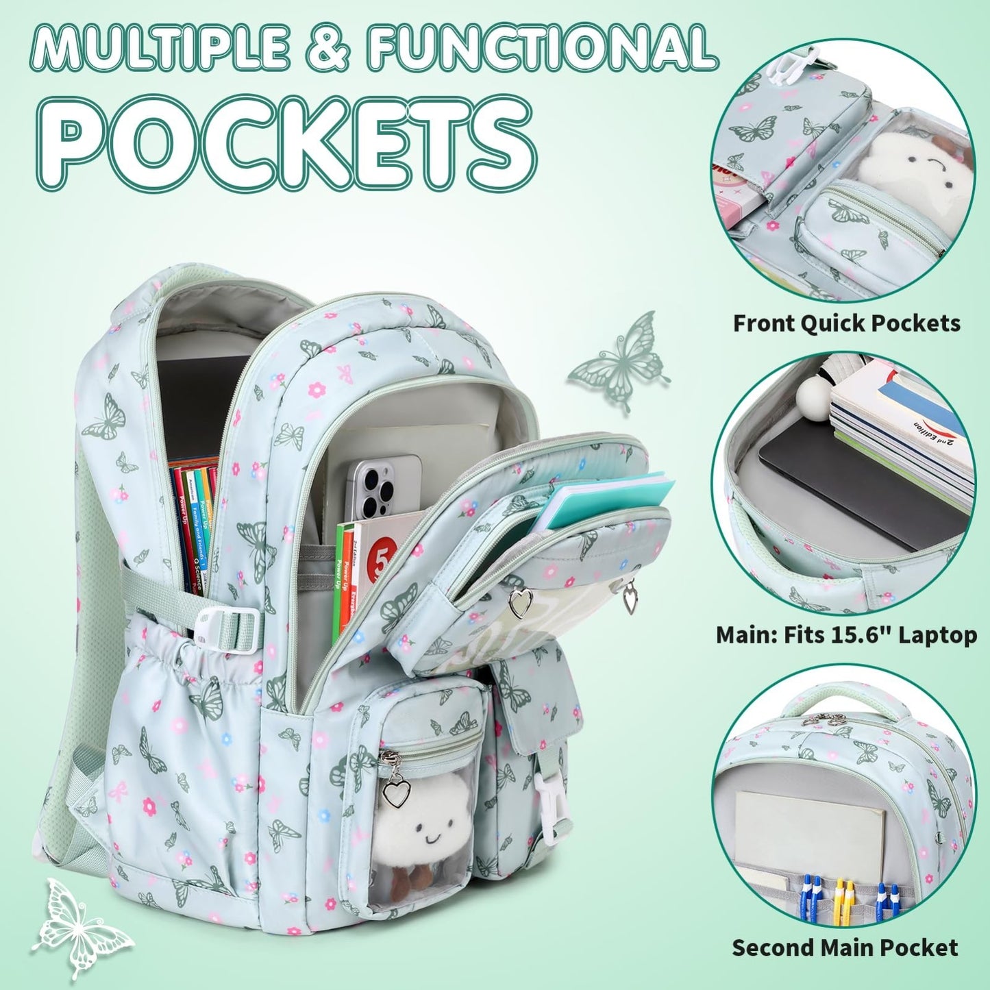 4PCS Girls Backpack Set with Lunch Box & Pencil Case   Stylish School Bags for K2