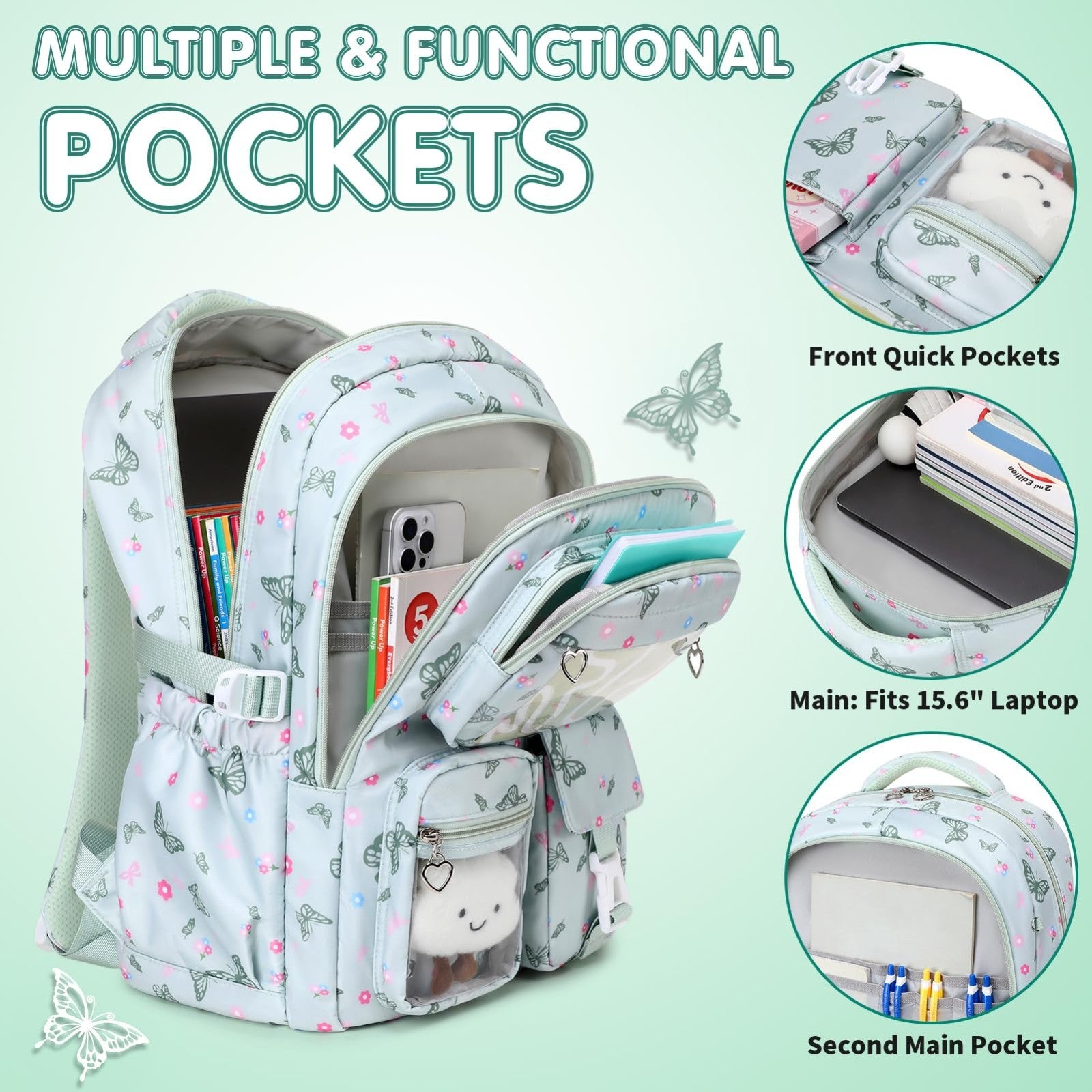 4PCS Girls Backpack Set with Lunch Box & Pencil Case   Stylish School Bags for K2