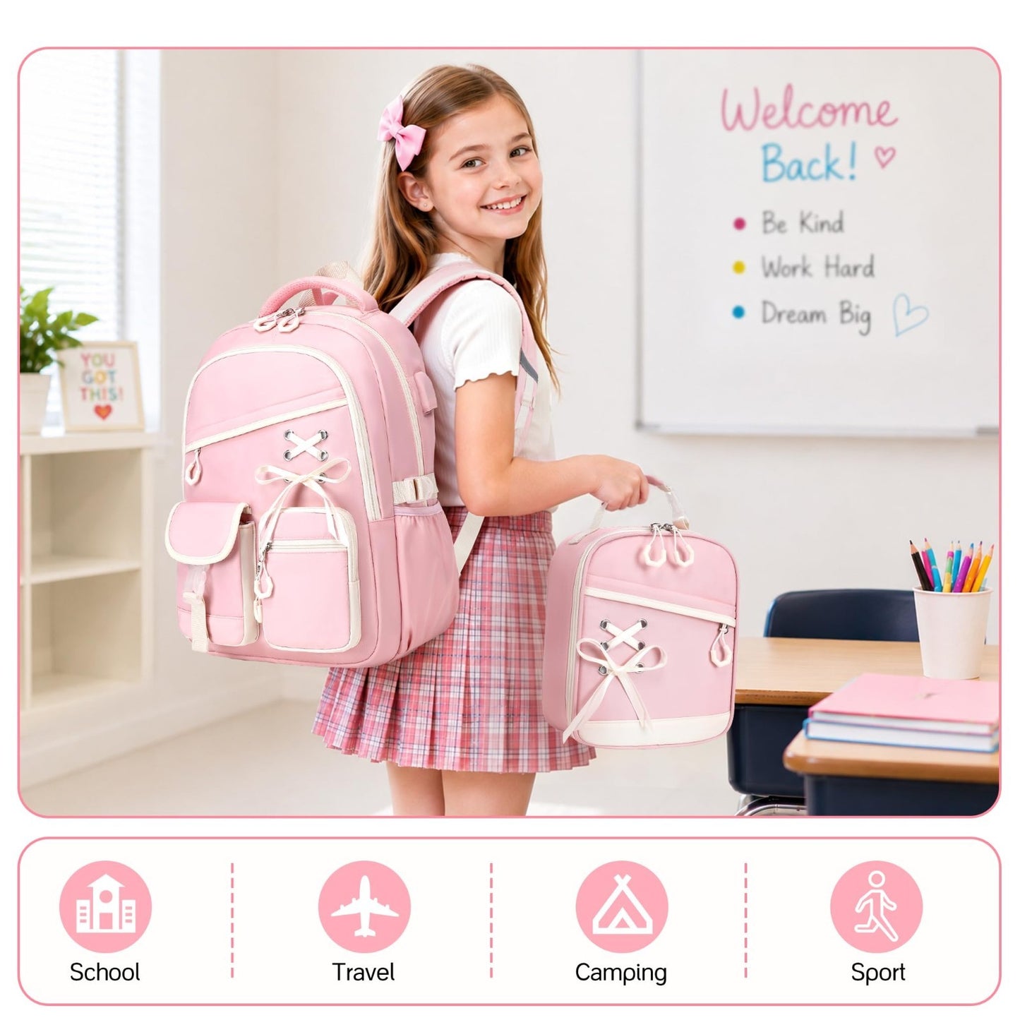 3PCS Girls School Backpack Set with Lunch Box & Pencil Pouch   Stylish & Durable6