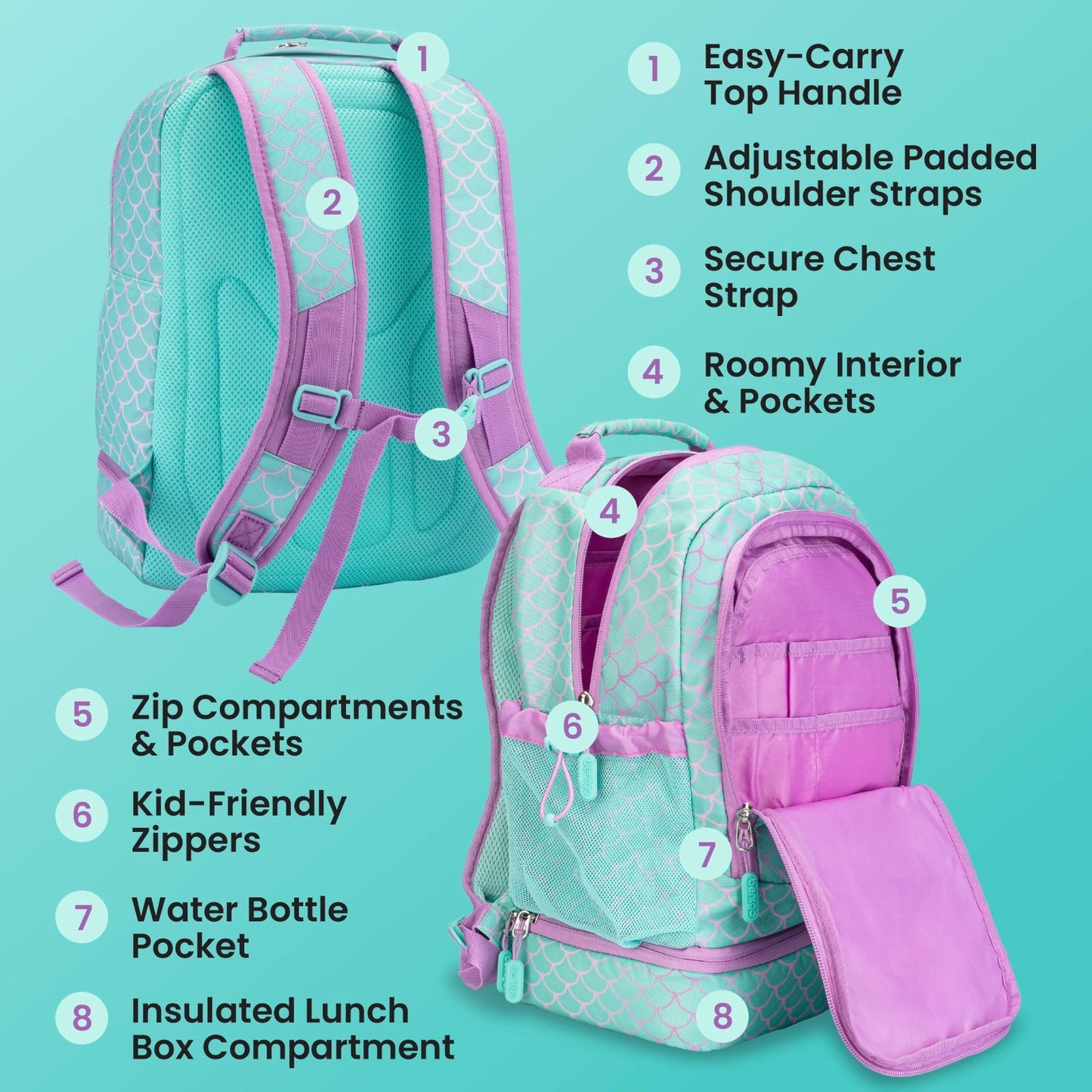 Kids 2 in 1 Backpack & Insulated Lunch Bag Set with Padded Straps for School5