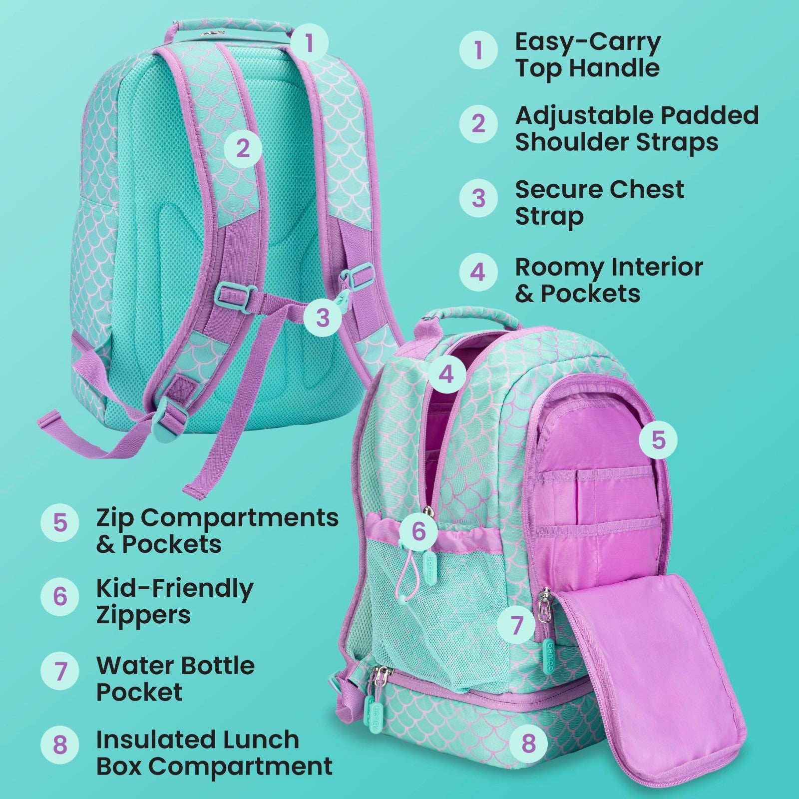 Kids 2 in 1 Backpack & Insulated Lunch Bag Set with Padded Straps for School5