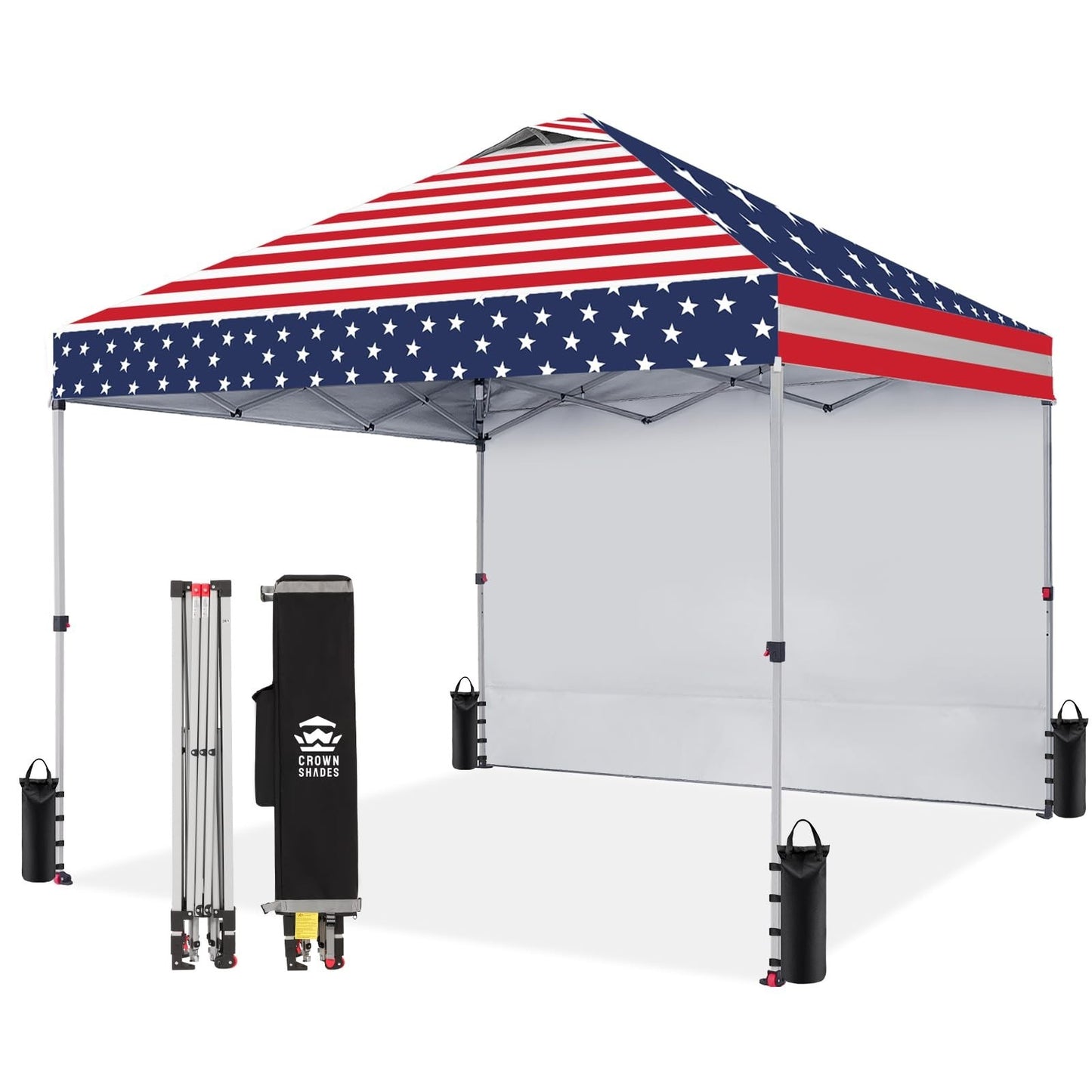 10x10 Pop Up Canopy with Side Wall, American Flag | Easy Setup Outdoor Shelter,1