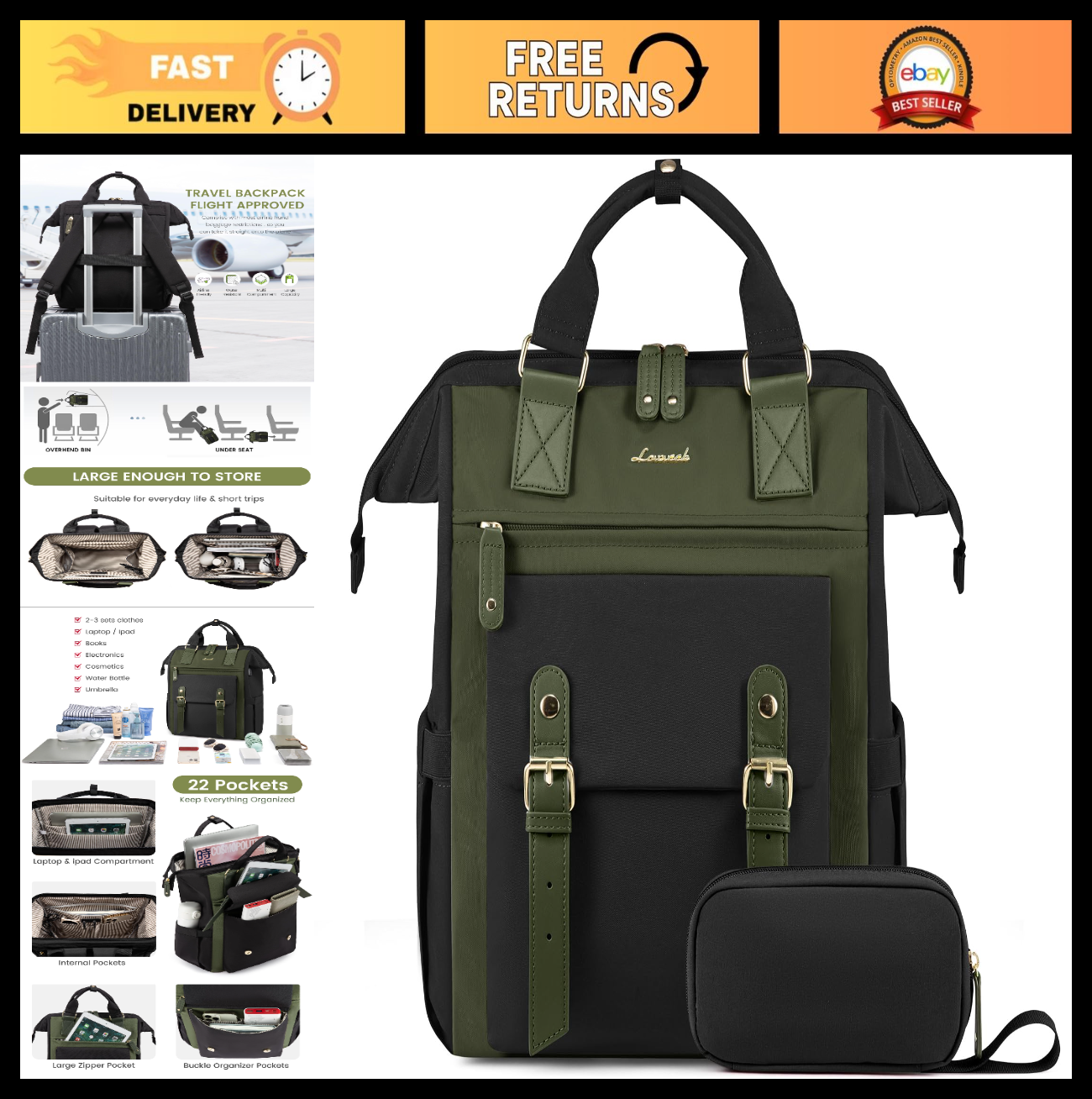 Stylish Laptop Backpack for Women   15.6" Work Travel Bag, Commuter Purse, Teach0