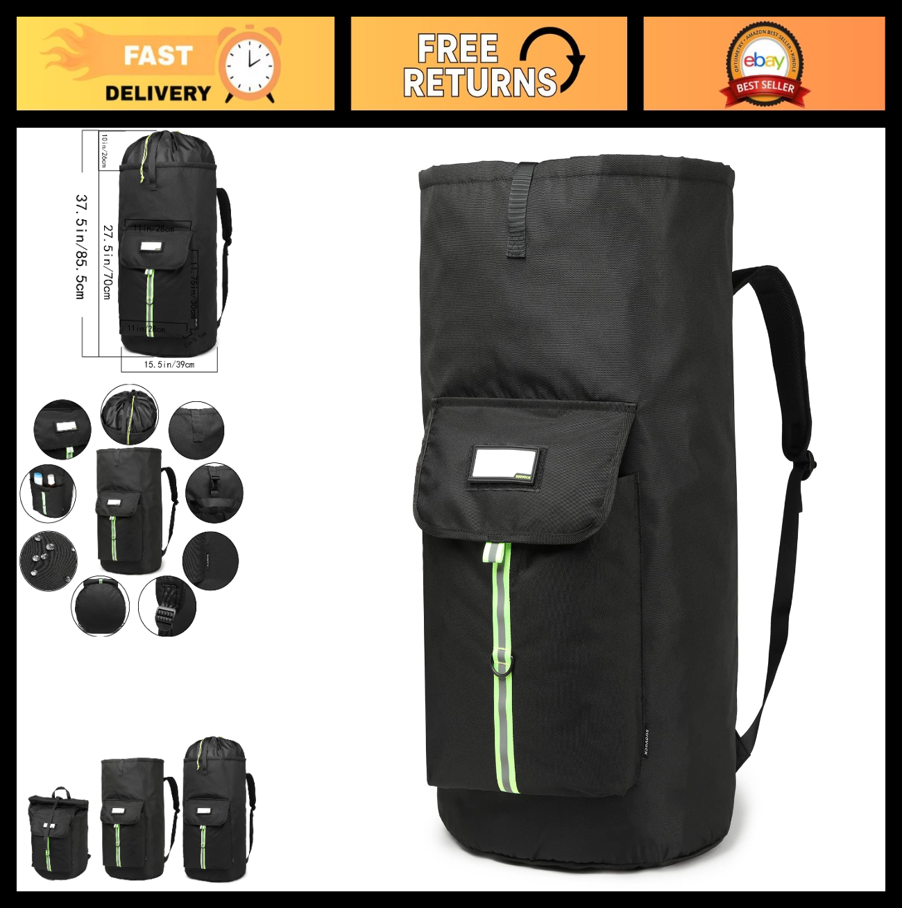 Extra-Large Heavy-Duty Laundry Backpack Bag with Drawstring Closure for College0