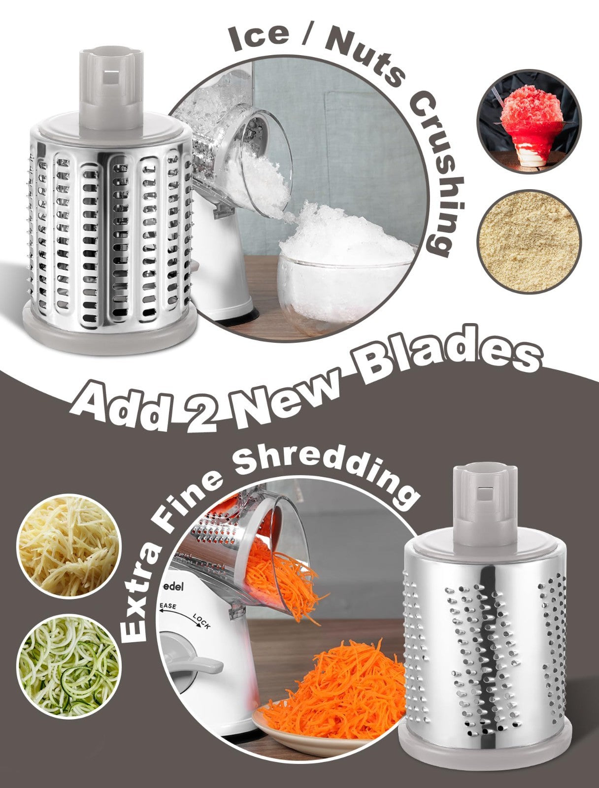 Rotary Cheese Grater & Vegetable Slicer   5 Blades, Stainless Steel, Fast Cuttin3