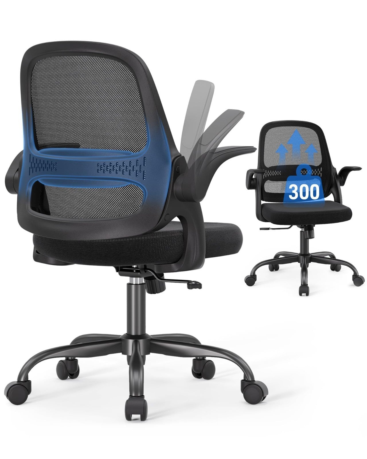Ergonomic Mesh Office Chair with Flip Up Arms, Breathable Back, 300 lbs Support,1