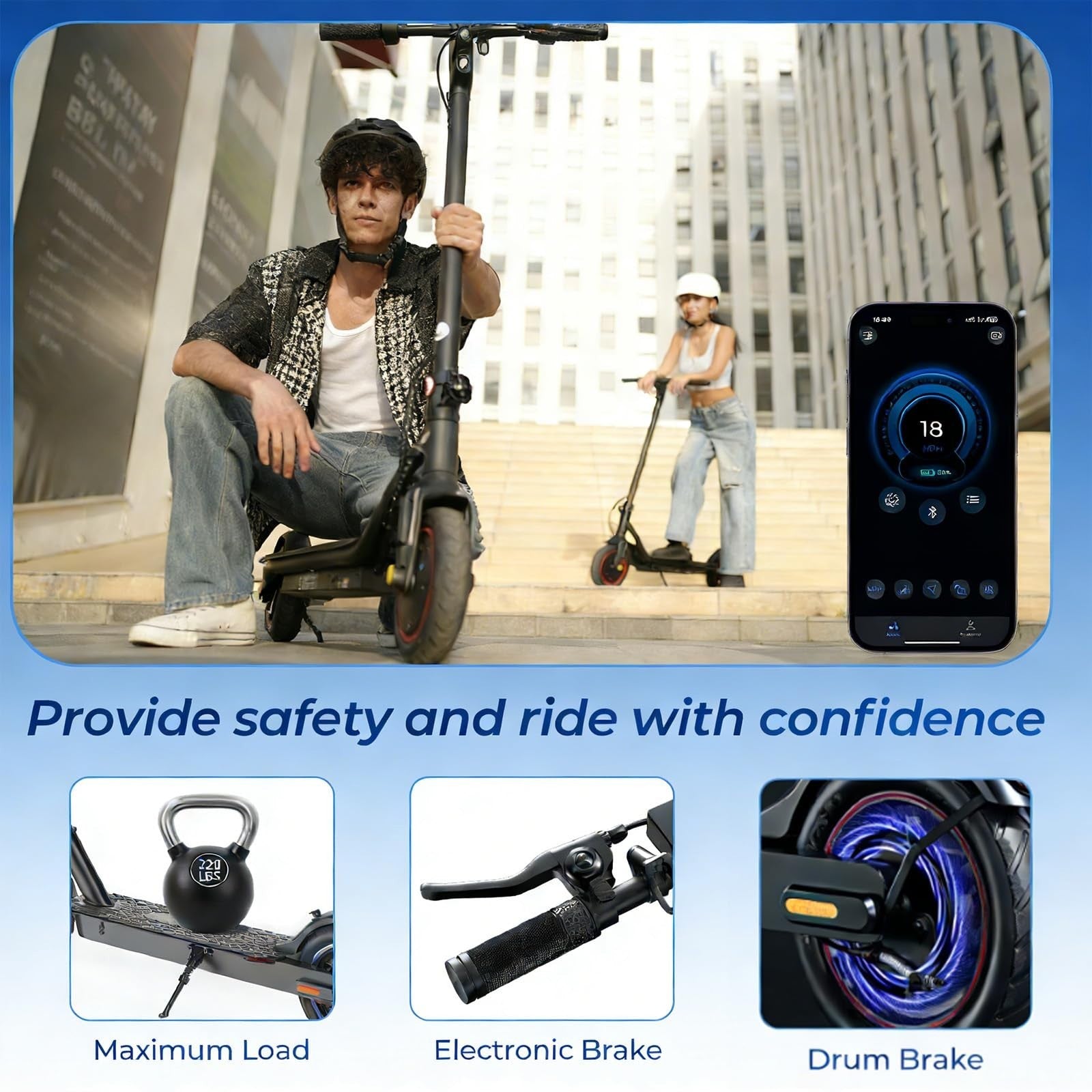 High-Power Electric Scooter for Adults - 1200W/1000W/500W, 10''/8.5'' Tires, APP4