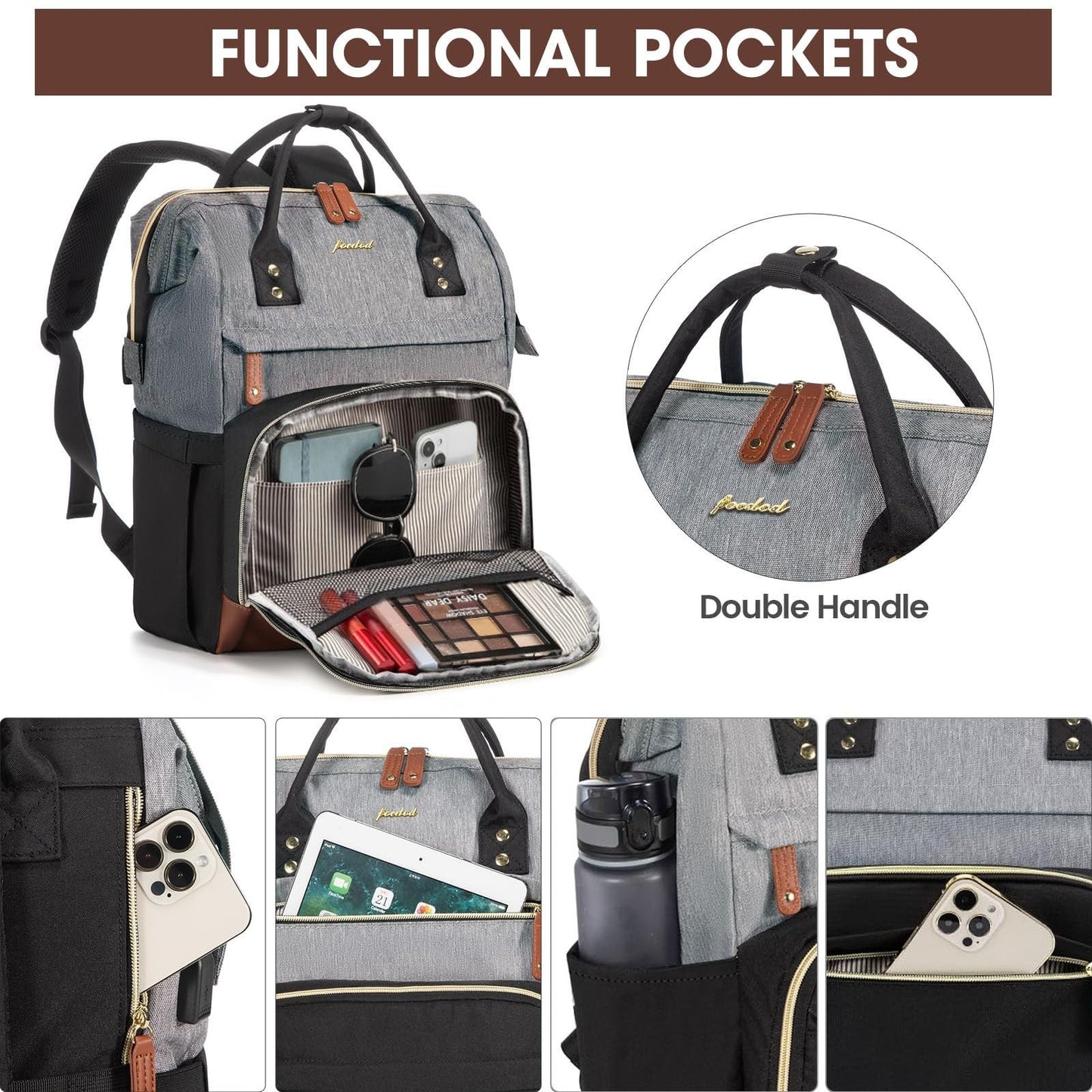 Stylish Laptop Backpack for Women, 15.6" Work Bag with USB Port, Large Capacity2