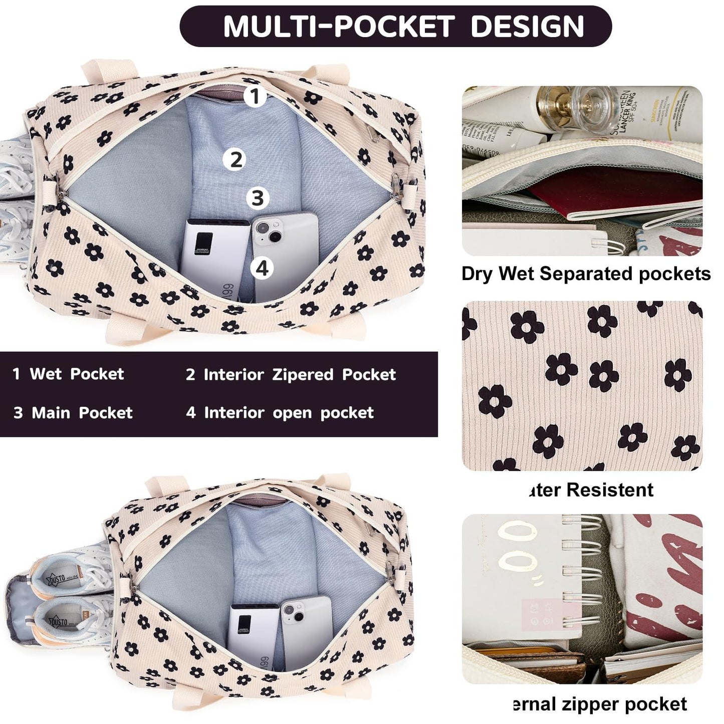 Cute Girls Duffle Bag with Shoes Compartment & Wet Separation - Waterproof Gym &3