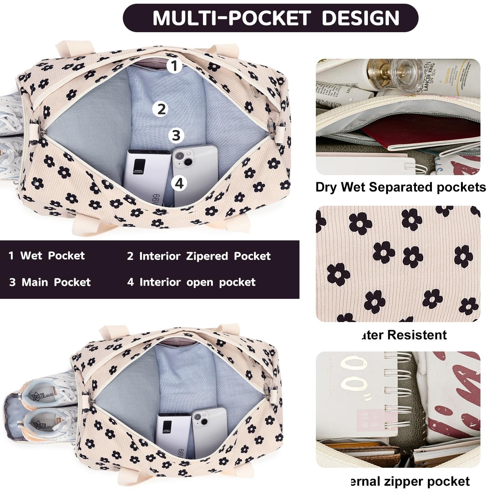 Cute Girls Duffle Bag with Shoes Compartment & Wet Separation - Waterproof Gym &3