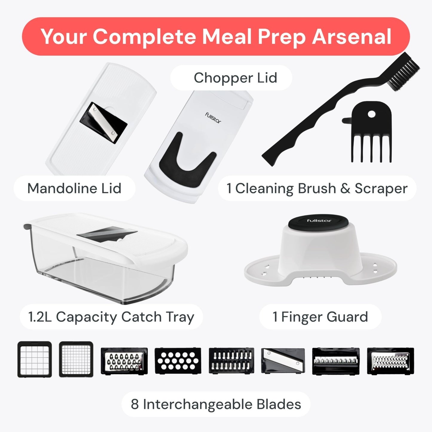 8 in 1 Vegetable Chopper & Mandoline Slicer   Sharp Stainless Steel Blades, Mult7