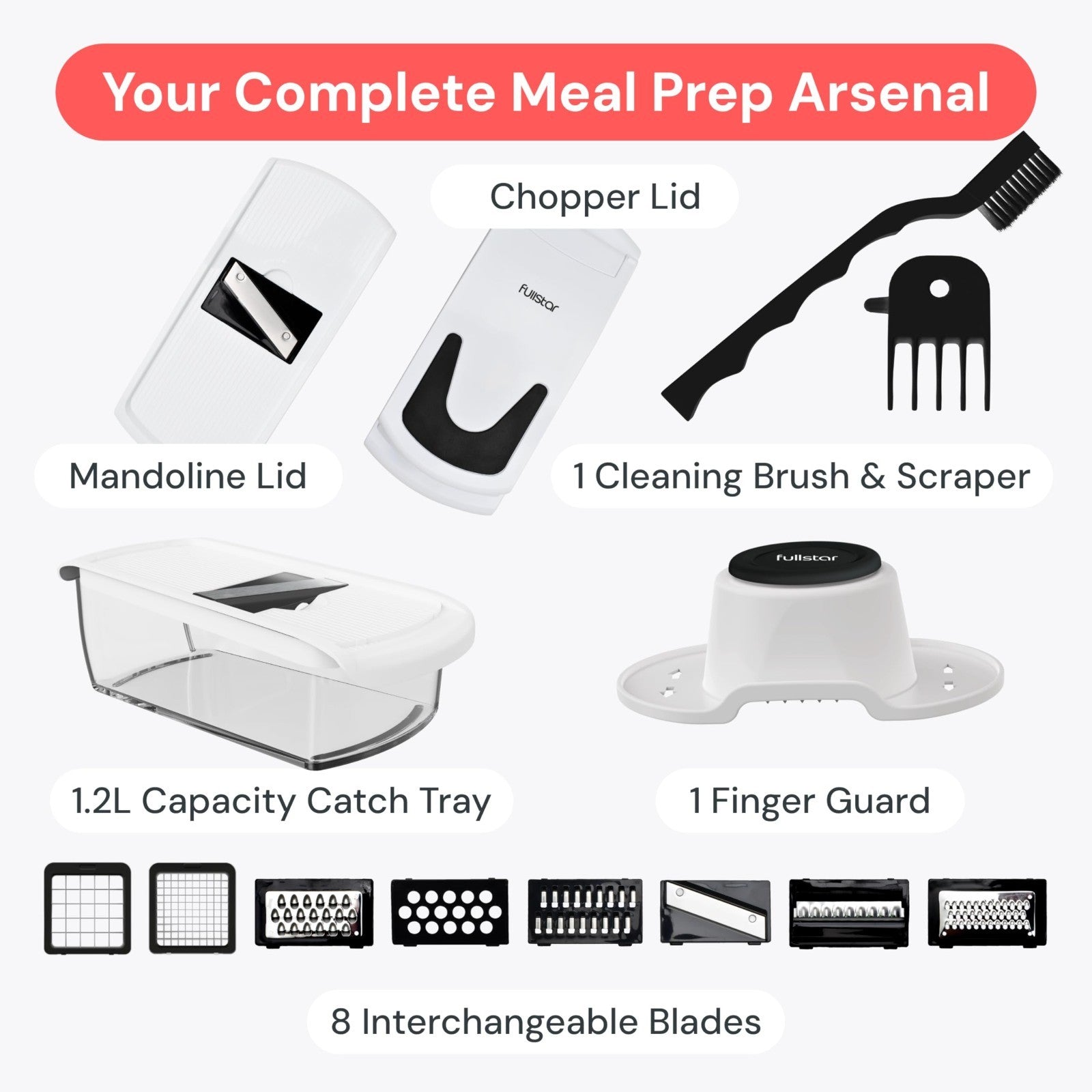 8 in 1 Vegetable Chopper & Mandoline Slicer   Sharp Stainless Steel Blades, Mult7
