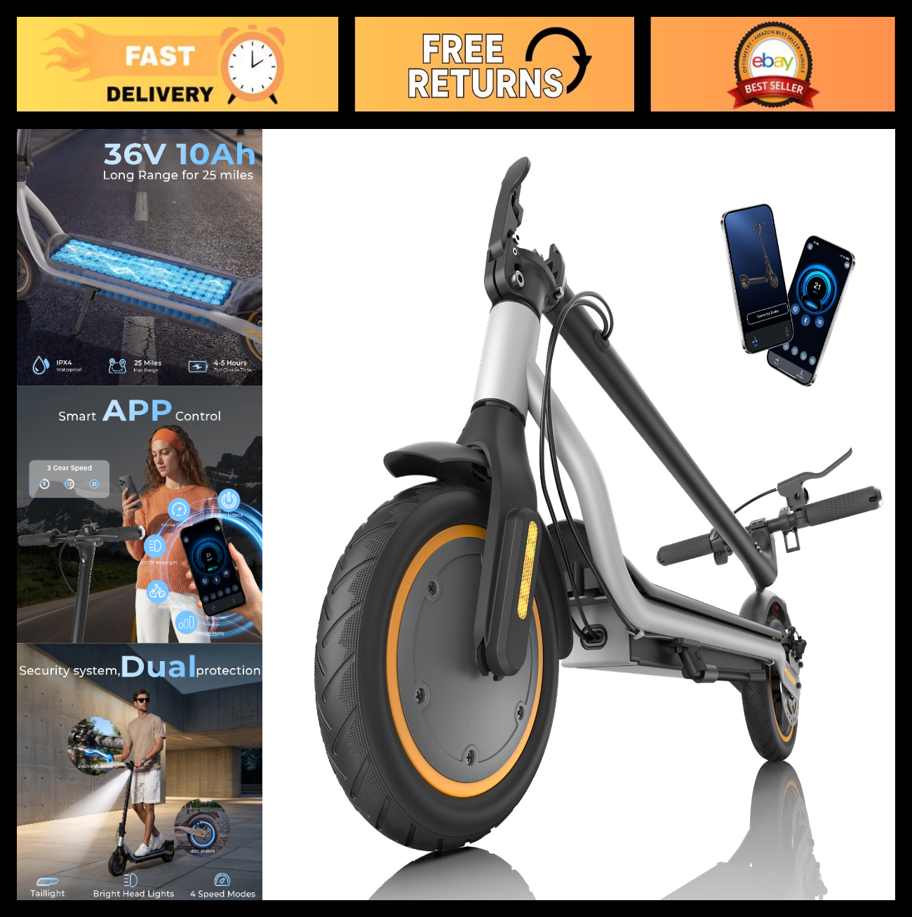 High-Power Electric Scooter for Adults, 1200W/1000W/500W Motor, 10''/8.5'' Tires0