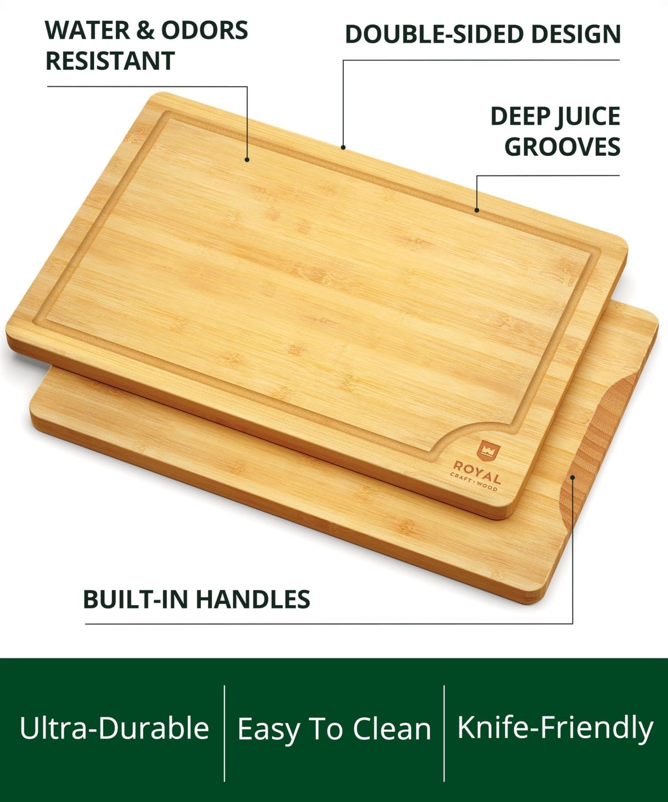 Wooden Cutting Boards Set   Bamboo Kitchen Prep & Serving Board with Juice Groov2