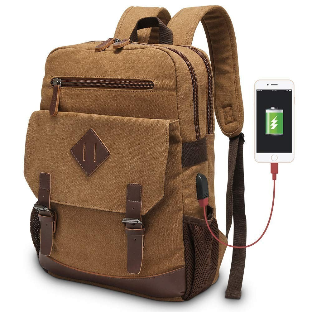 Vintage Canvas Laptop Backpack with USB Charging Port, Fits 15.6" Device, Travel1