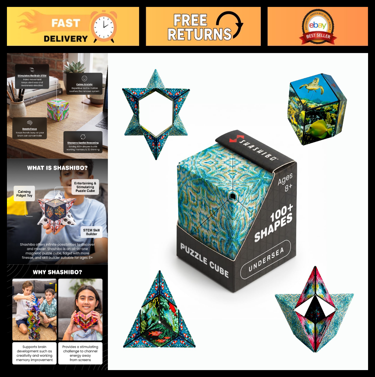 Magnetic Puzzle Cube   Sensory Fidget Toy for Stress Relief, Shape Shifting Fun,0