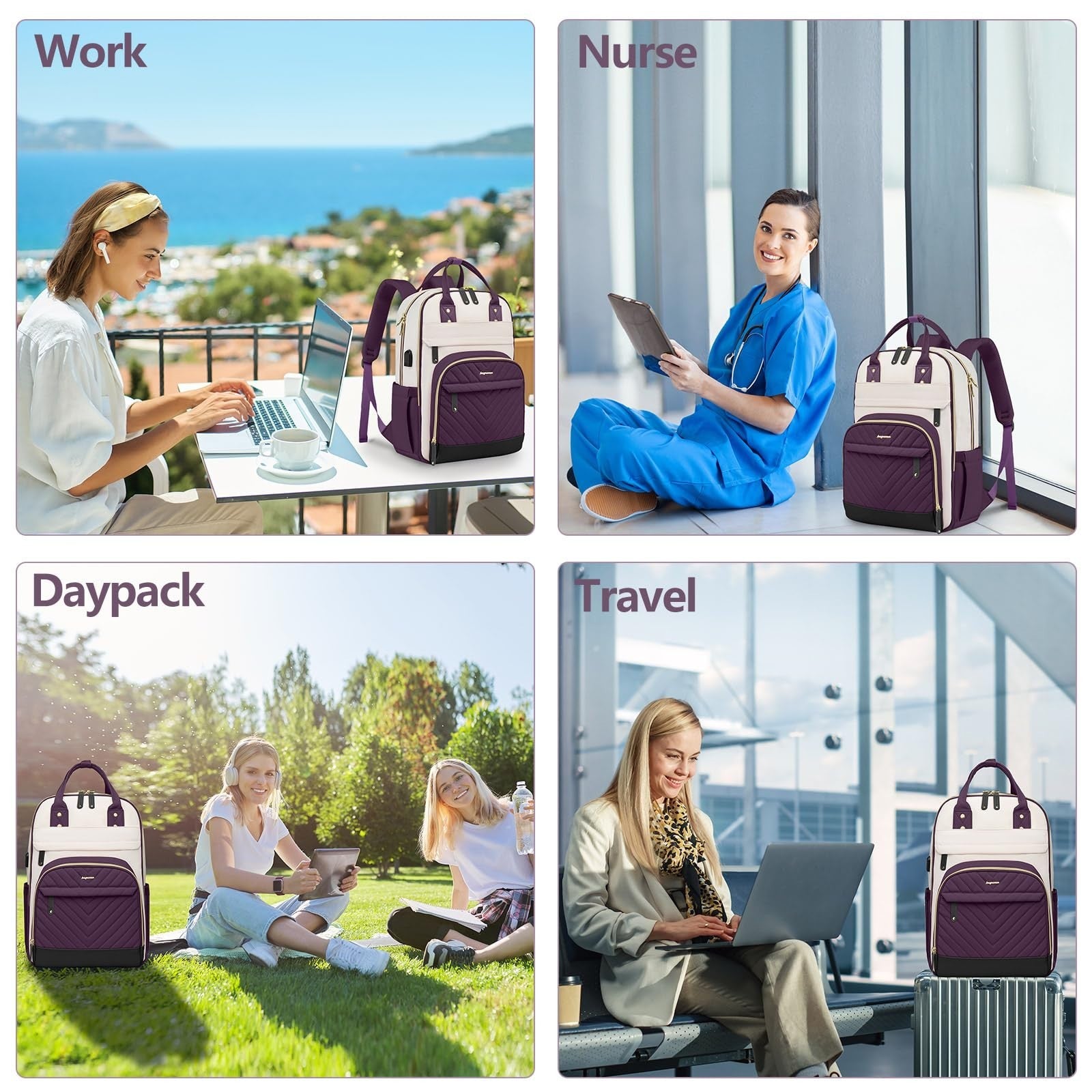 Stylish 15.6" Laptop Backpack for Women   Waterproof USB Charging College Bag, A6
