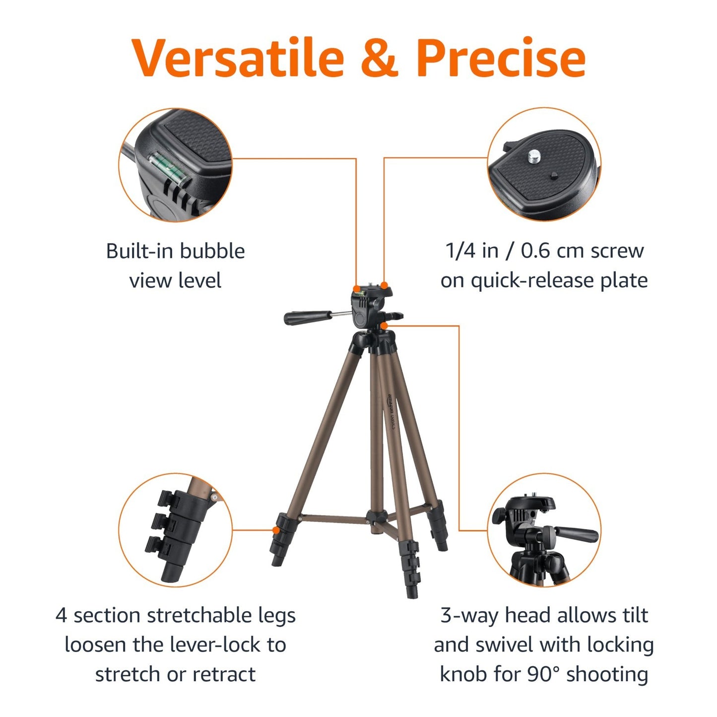 50" Lightweight Portable Camera Tripod Stand, Adjustable Height, Quick-Release P2