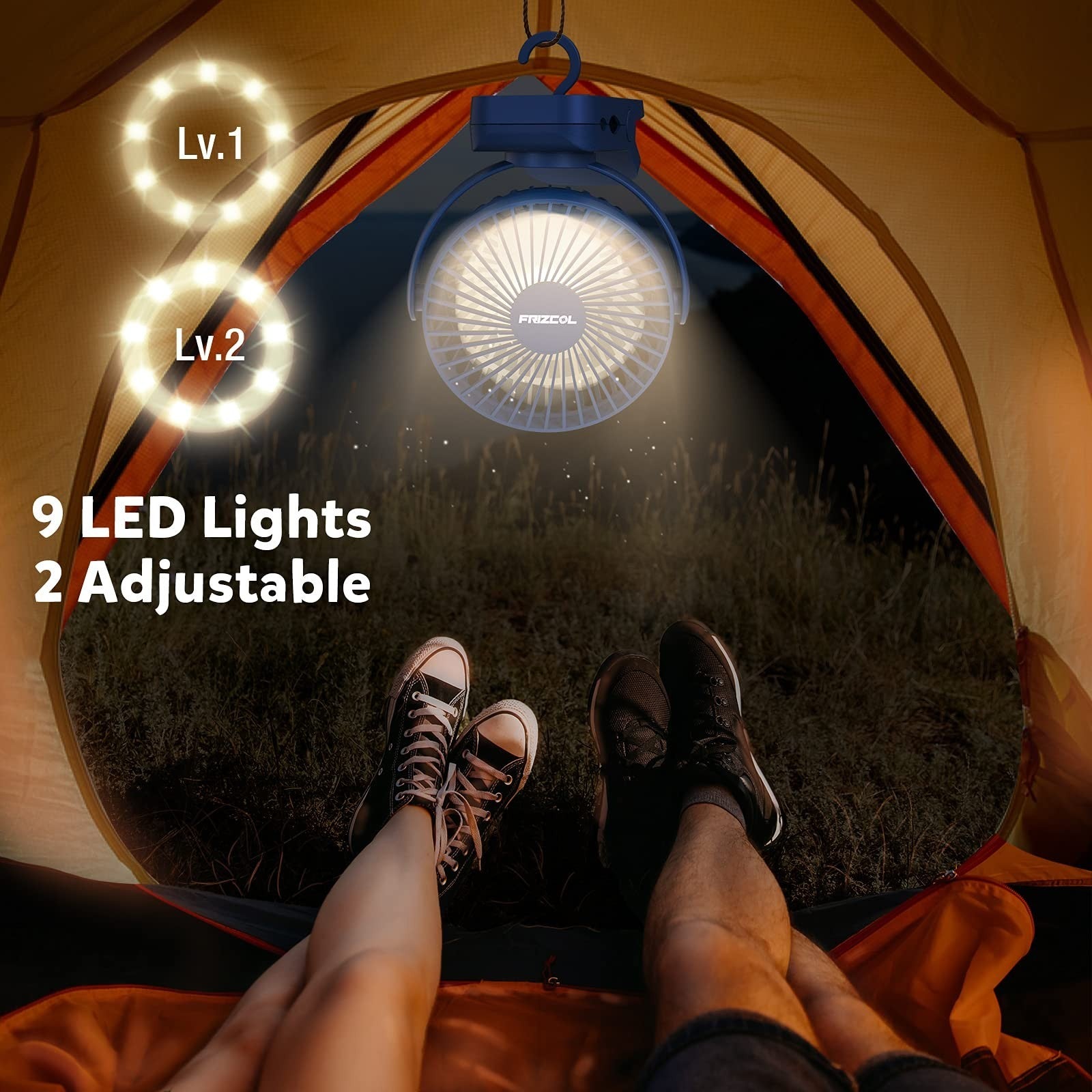 Portable Clip On Fan with 12000mAh Battery, LED Lights, Rechargeable, Ideal for3