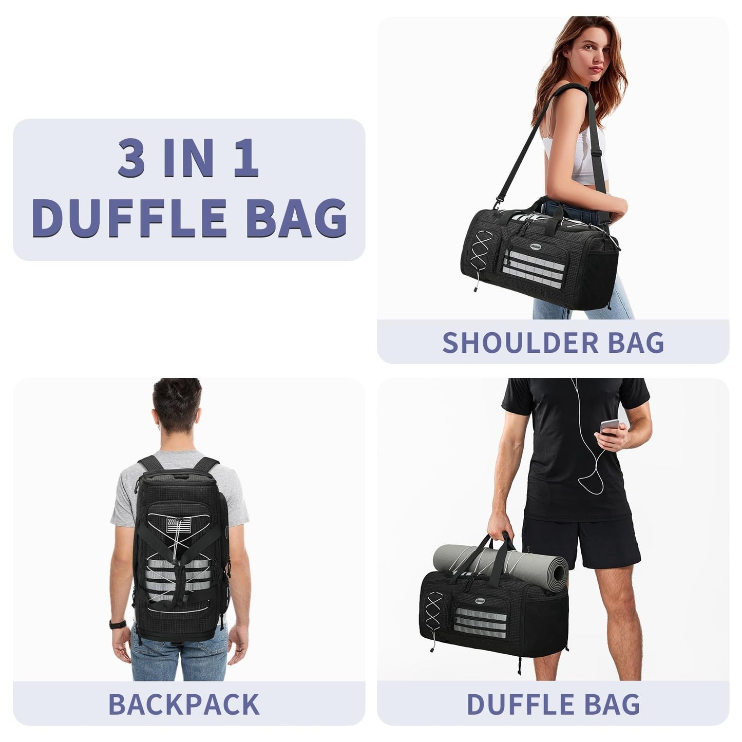 Expandable 45L 50L Sports Duffle Gym Bag for Men & Women   Travel, Workout, Fitn4