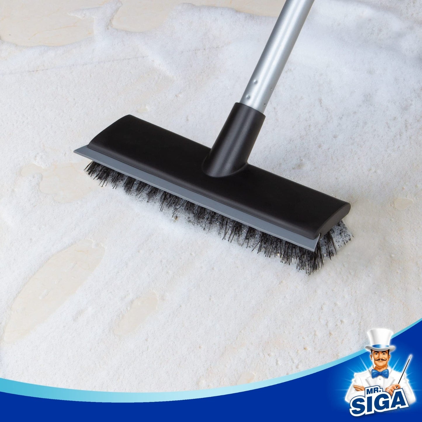 2-in-1 Floor Scrub Brush & Squeegee, Long Handle, Stiff Bristles, 3-Pack for Bat6