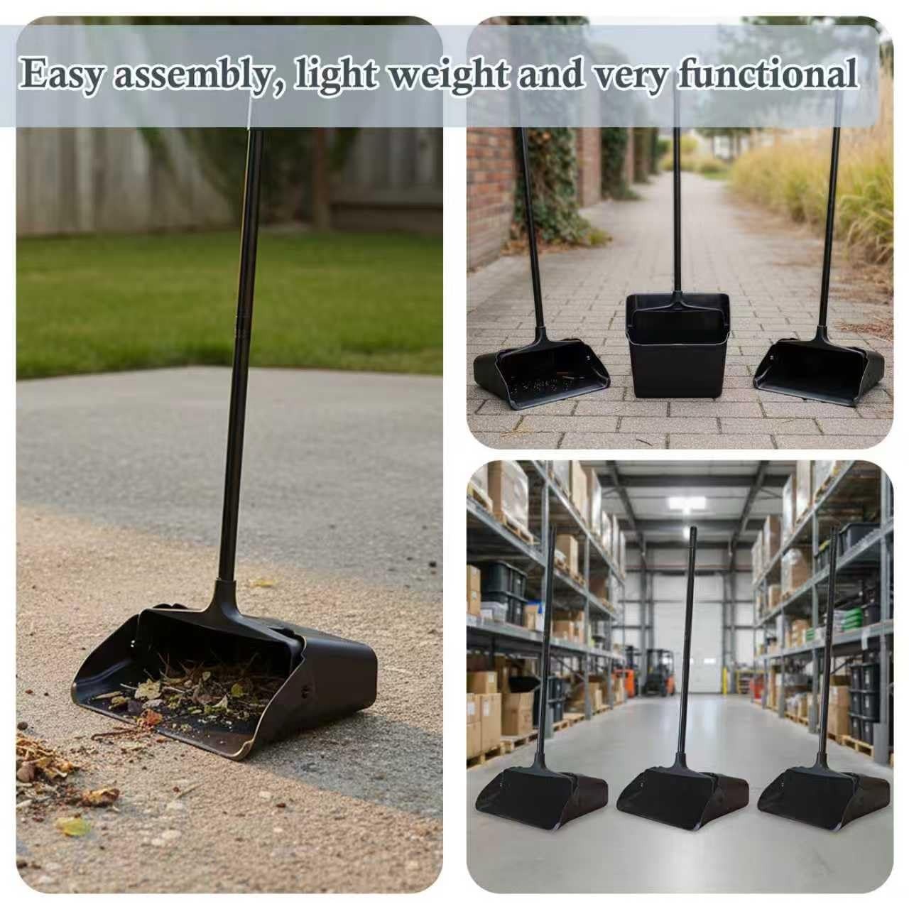 3-Pack Heavy Duty Upright Dust Pans with Long Handle & Wheels - Indoor/Outdoor C5
