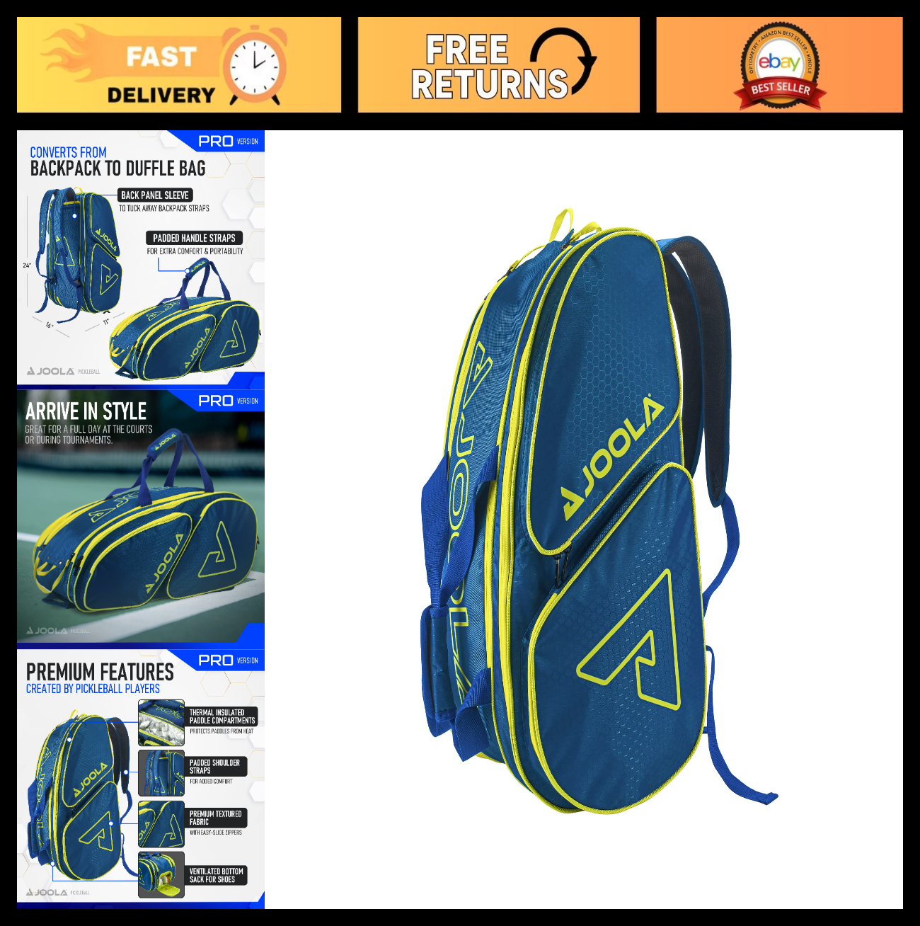 Pickleball Backpack Duffle Bag with Thermal Insulated Pockets & Fence Hook - Hol0