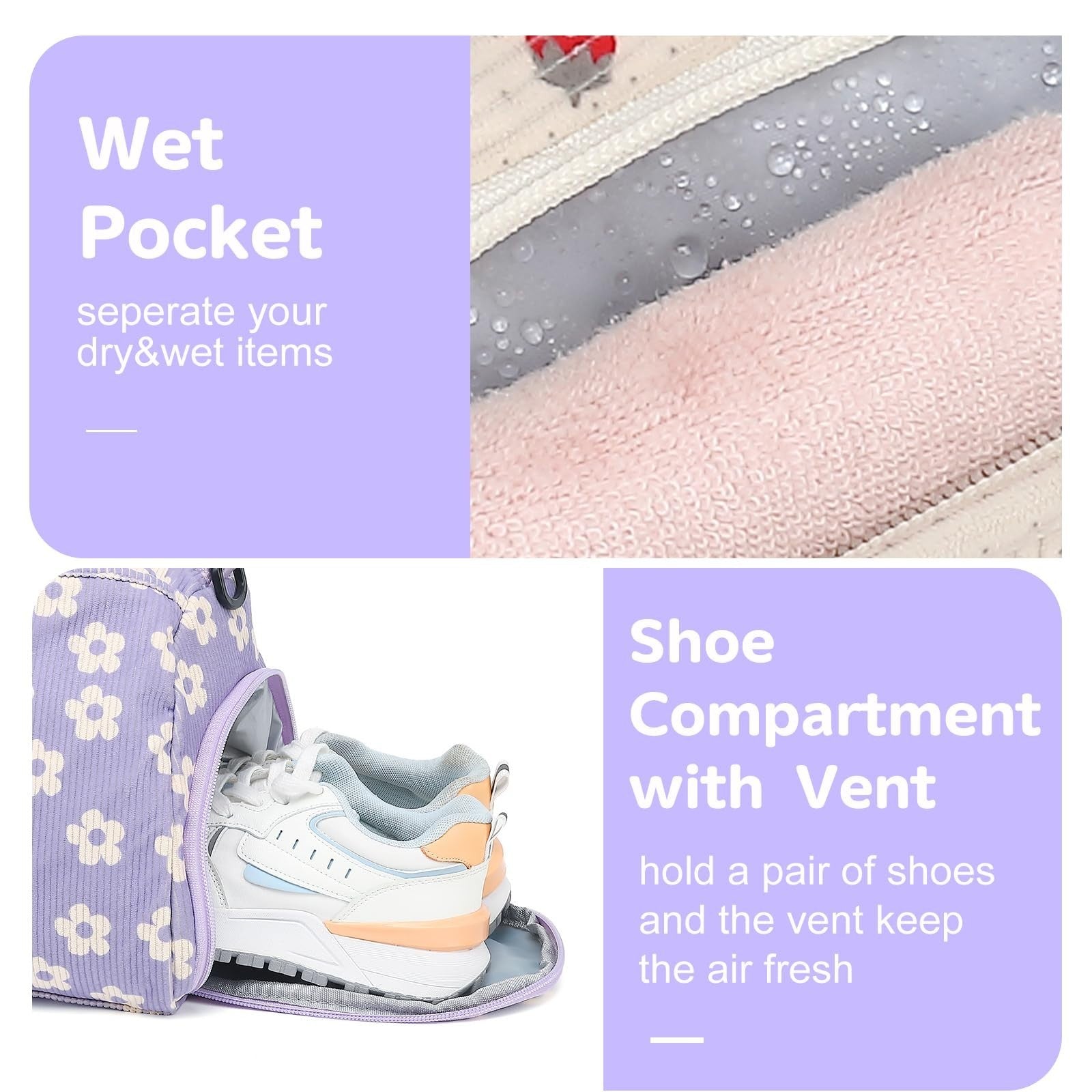 Cute Duffle Bag for Girls - Waterproof Gym Bag with Shoe Compartment & Wet Pocke7