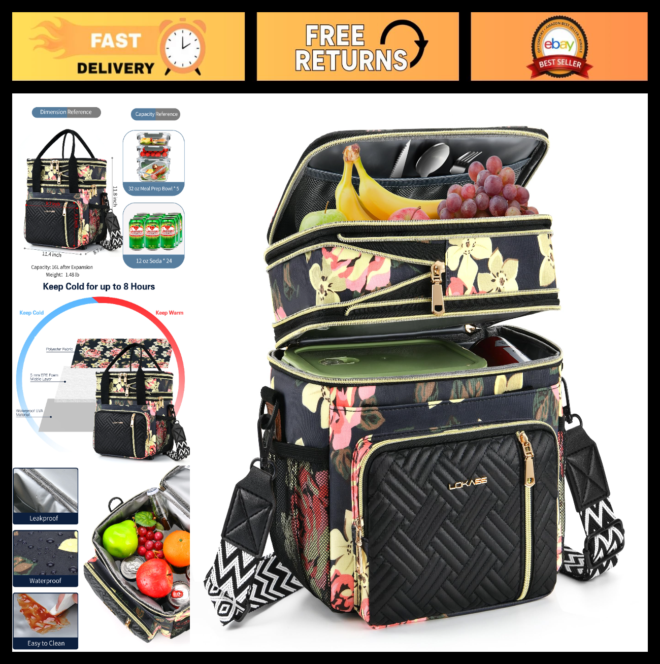 Optimized eBay Title:  "Insulated Lunch Box & Bag for Adults - Large Leakproof0