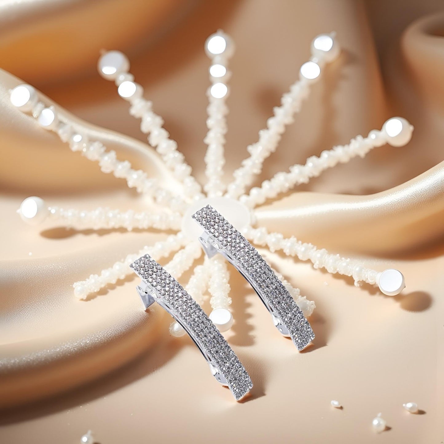 2Pcs Sparkly Rhinestone Hair Clips - Bridal Bling Ponytail Holders, Side Barrett8