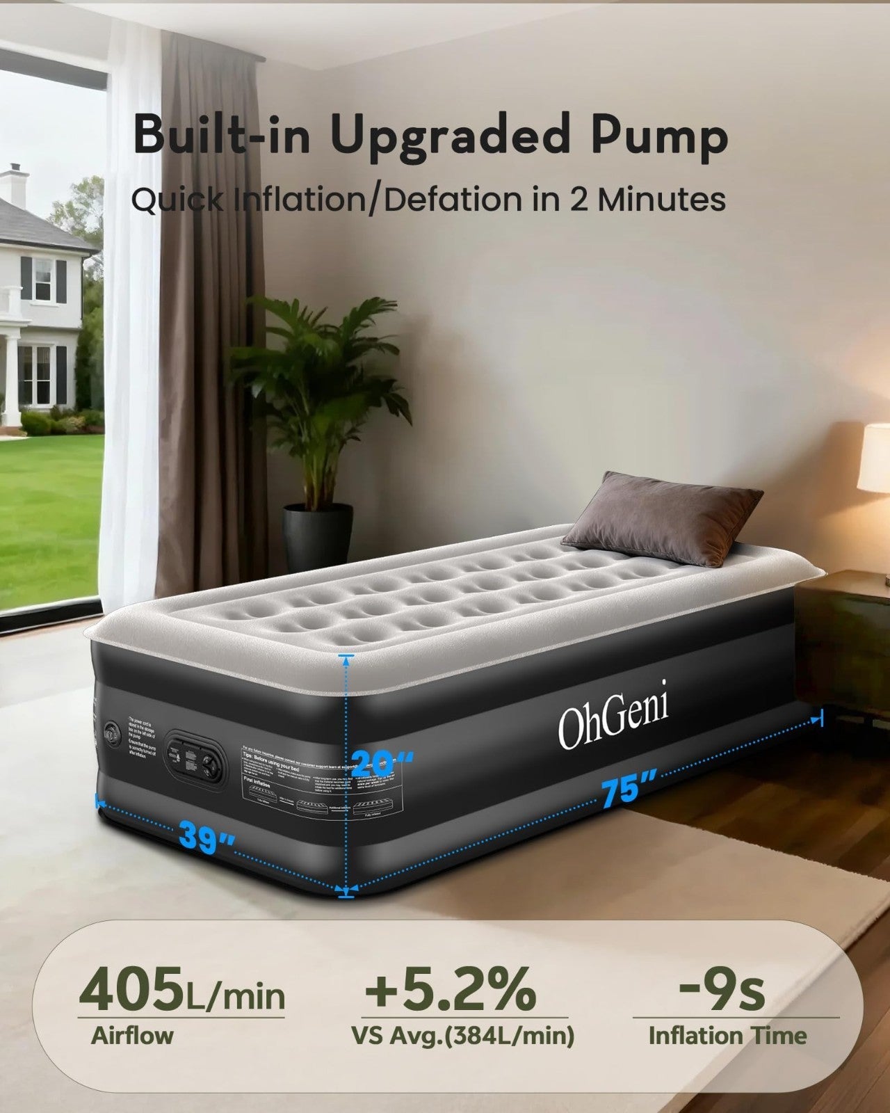 20" Raised Twin Air Mattress with Built in Pump, Inflatable Bed, 500lb Capacity,7