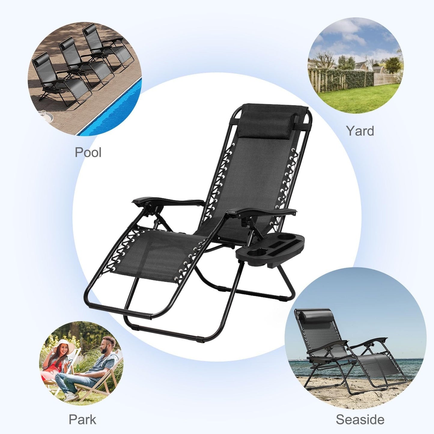 Set of 2 Adjustable Zero Gravity Lounge Chairs   Relaxing Patio Recliners with P7