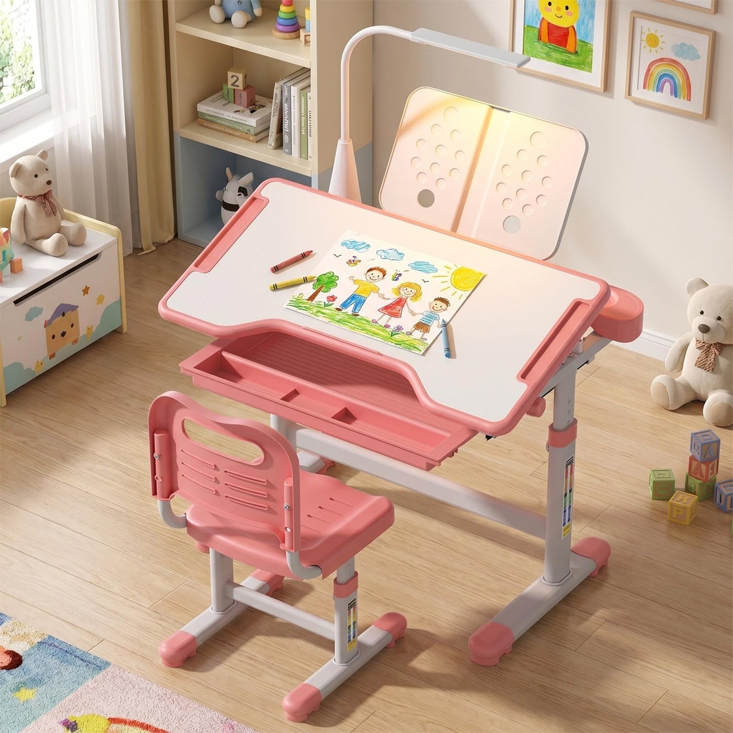 Height Adjustable Kids Desk and Chair Set, Study Table for Ages 3 12, Ergonomic2