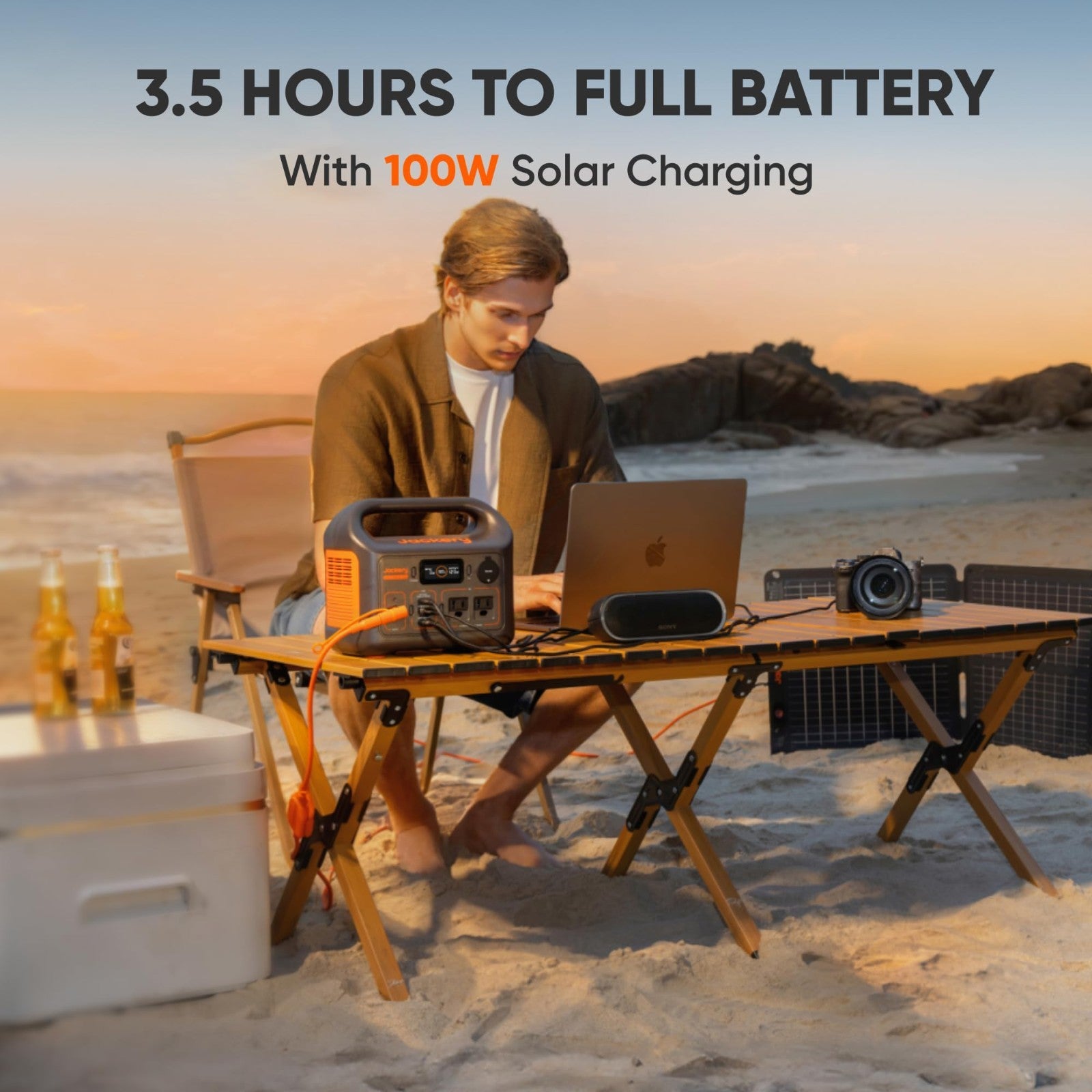 Portable Solar Generator 300W, 292Wh LiFePO4 Battery & 100W Solar Panel for RV,4