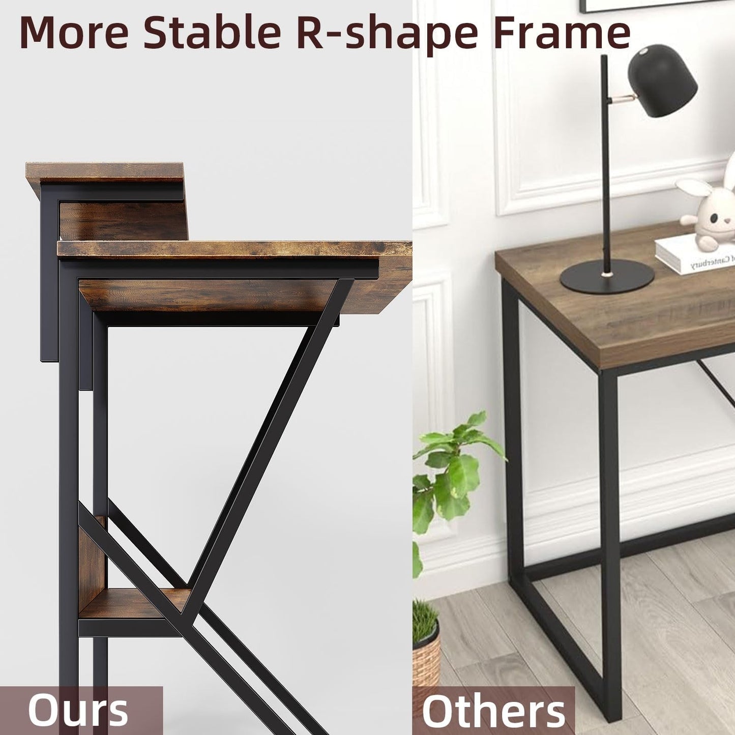 Compact Computer Desk with Adjustable Monitor Stand & Storage - Rustic Brown7