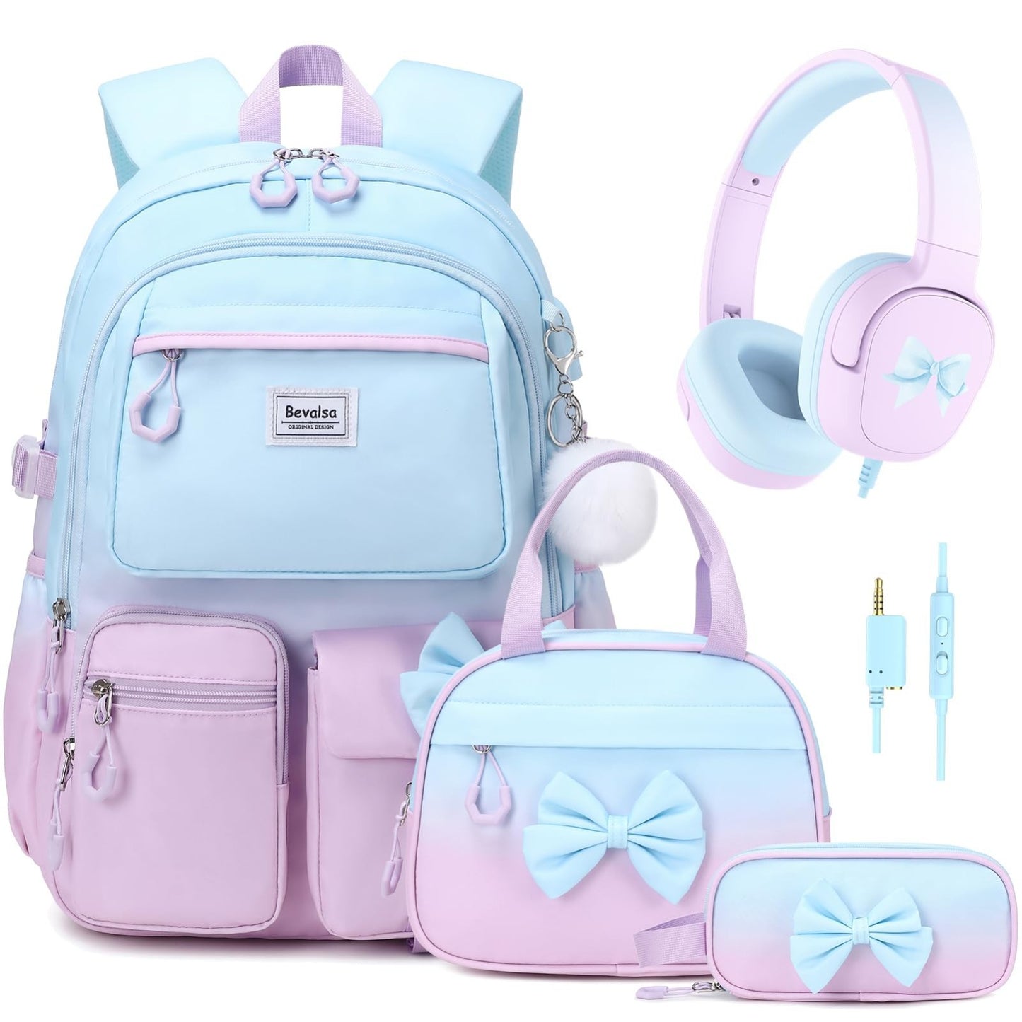 Cute Bow Backpack for Girls, School Bag Set with Lunch Bag & Pen Case1
