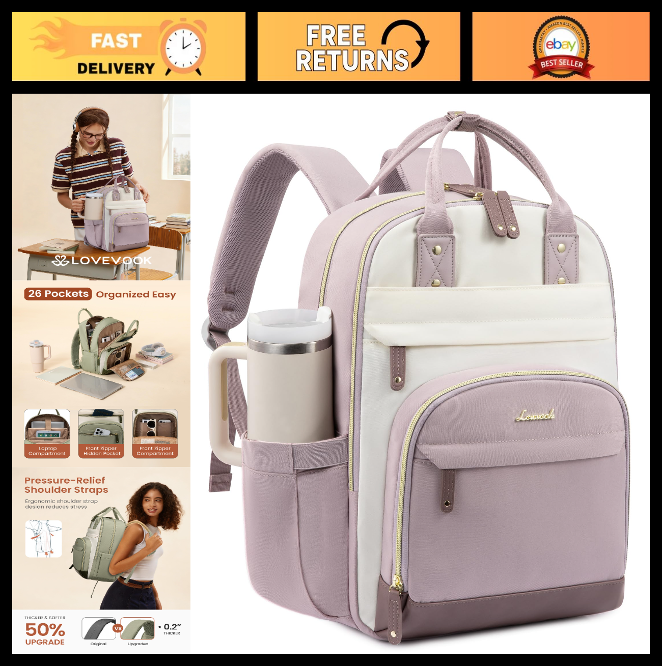 Stylish 15.6" Laptop Backpack with Tumbler Holder, Cute Work & Travel Bag, Gifts0