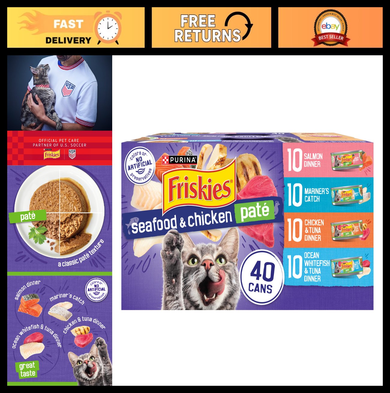 Seafood & Chicken Pate Wet Cat Food Variety Pack, 40 Cans, 5.5 oz   Cat Treats0