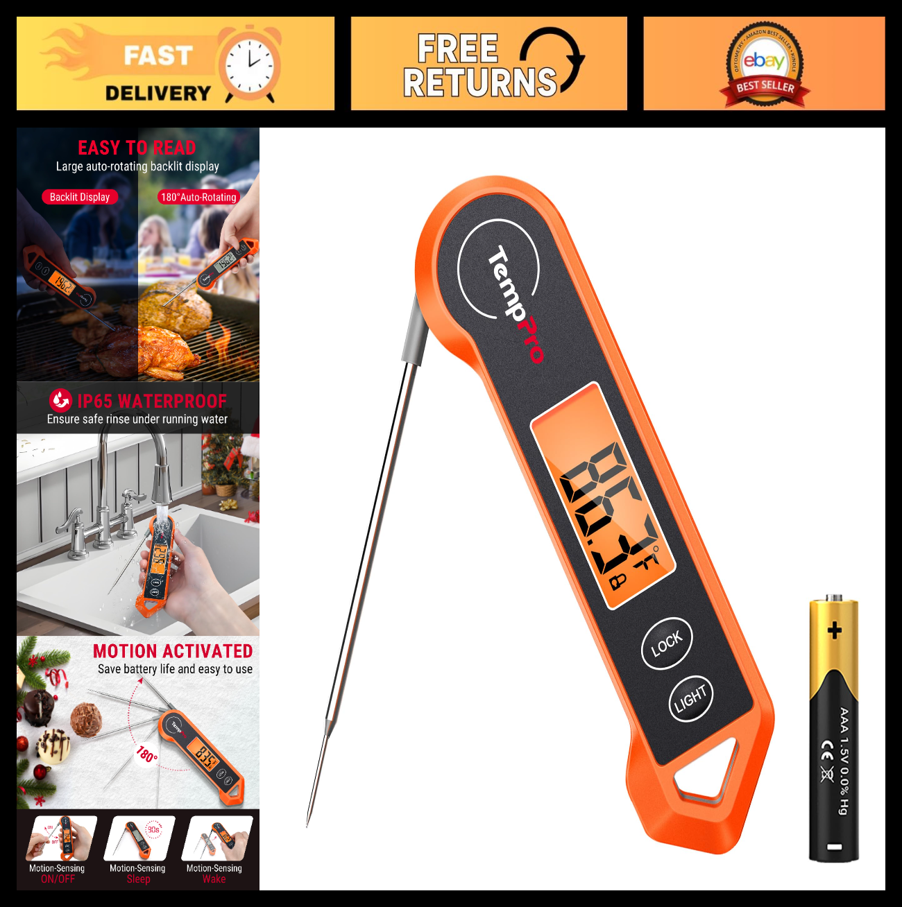 Instant Read Digital Meat Thermometer | 1 Sec Cooking Thermometer for BBQ, Fryin0