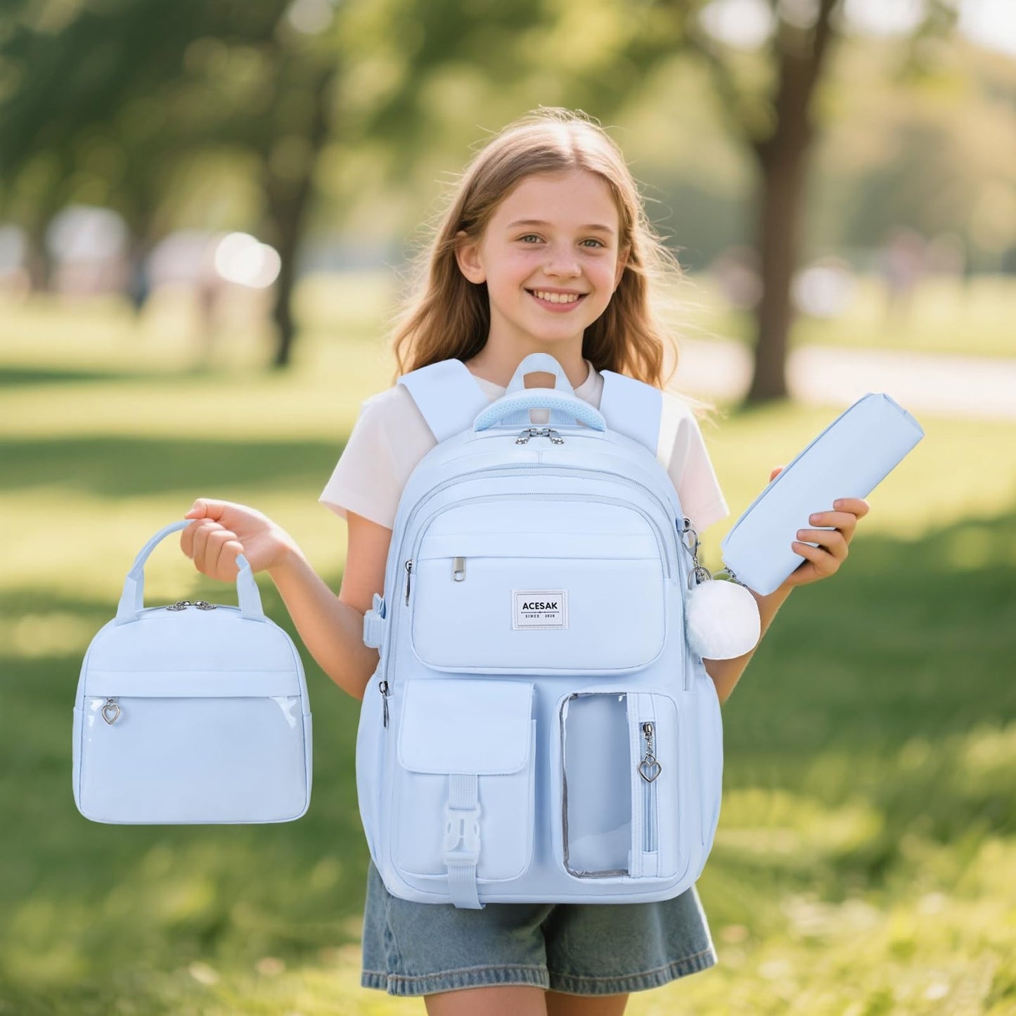 Stylish Girls Backpack with Lunch Bag & Pencil Pouch   Teen School Bookbag, Trav1