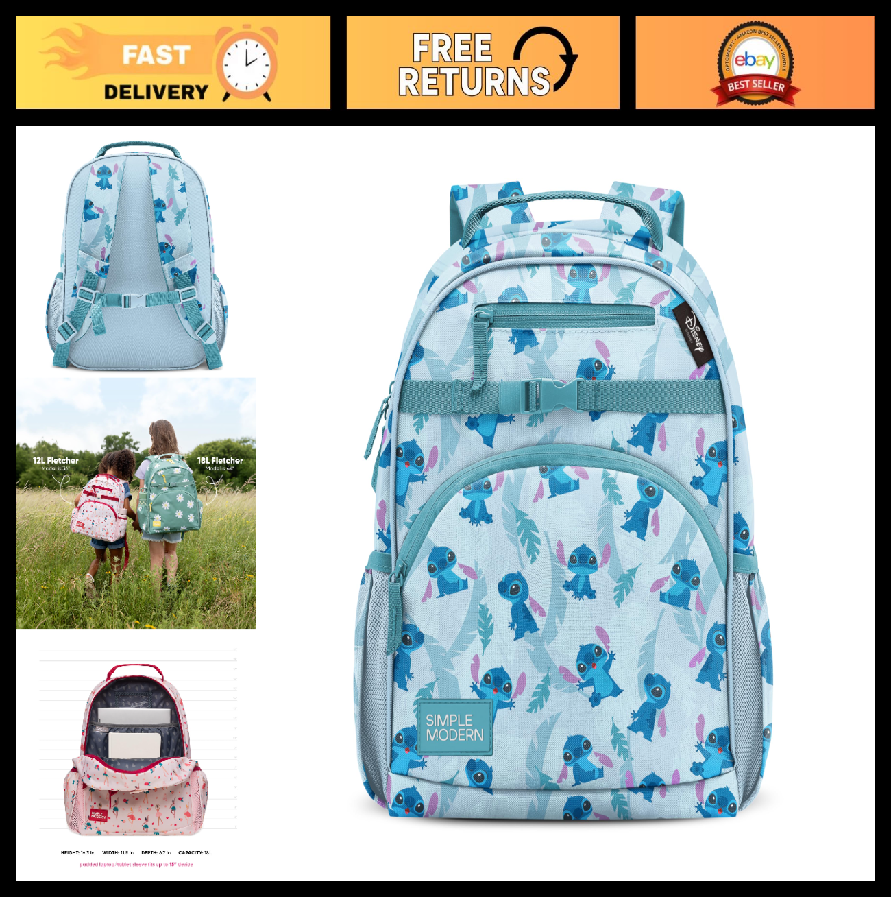 Kids Backpack for School   Lilo & Stitch Design, 18L, Perfect for Girls & Boys0