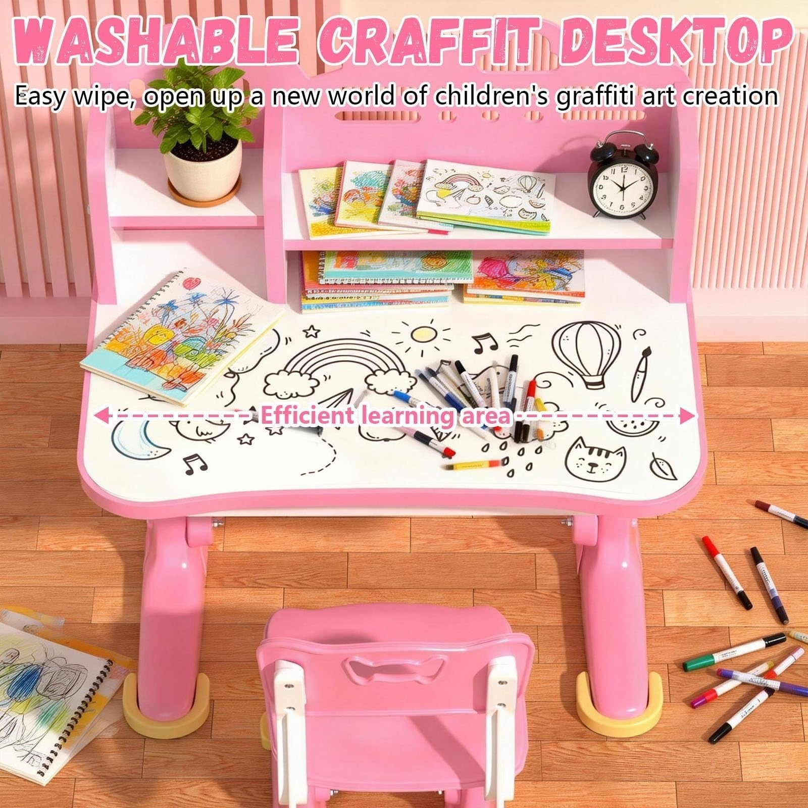 Height Adjustable Kids Study Desk & Chair Set for Ages 3 12   Learning Furniture6