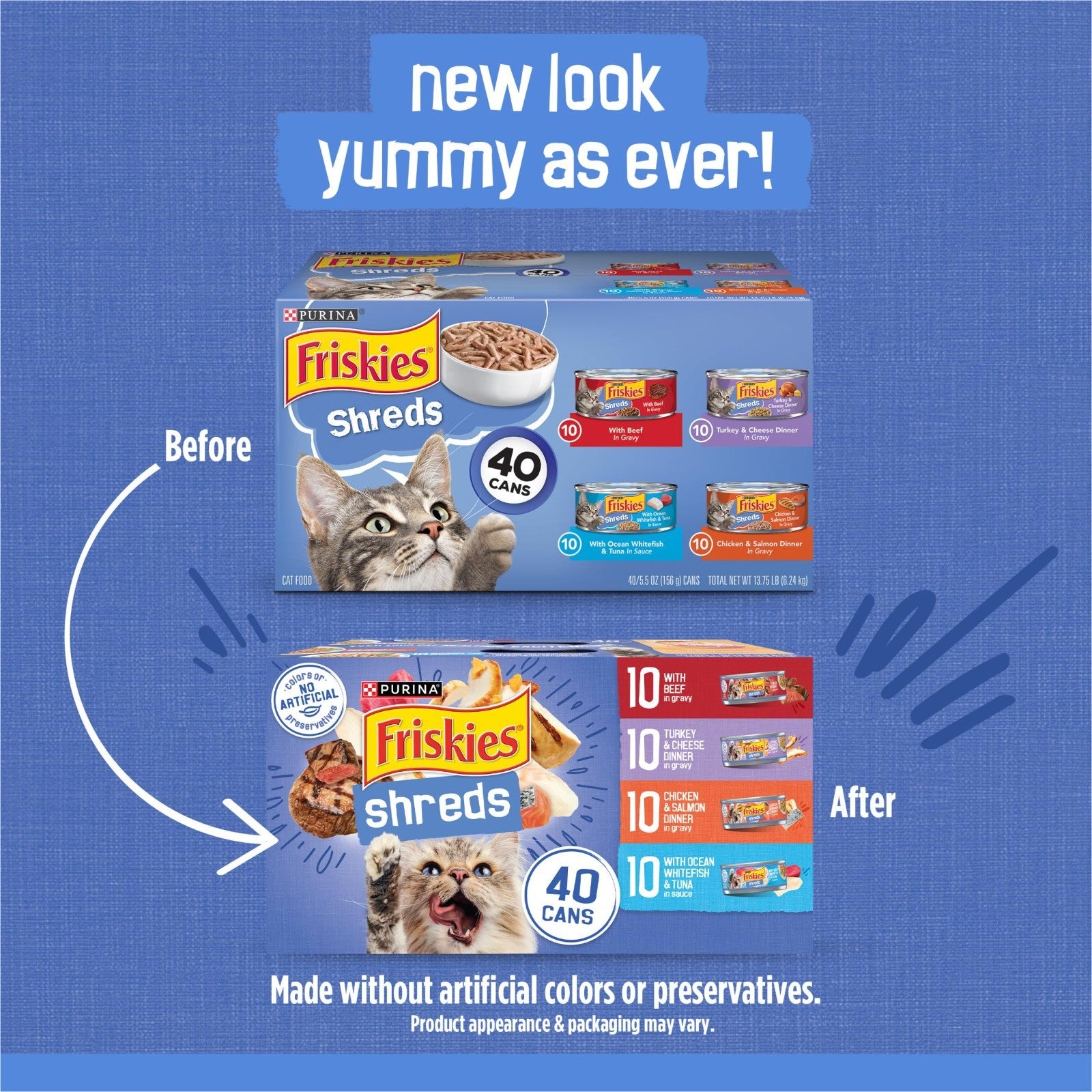 Variety Pack Wet Cat Food, Shredded Meat, 40 Cans, 5.5 oz   Tasty & Nutritious1