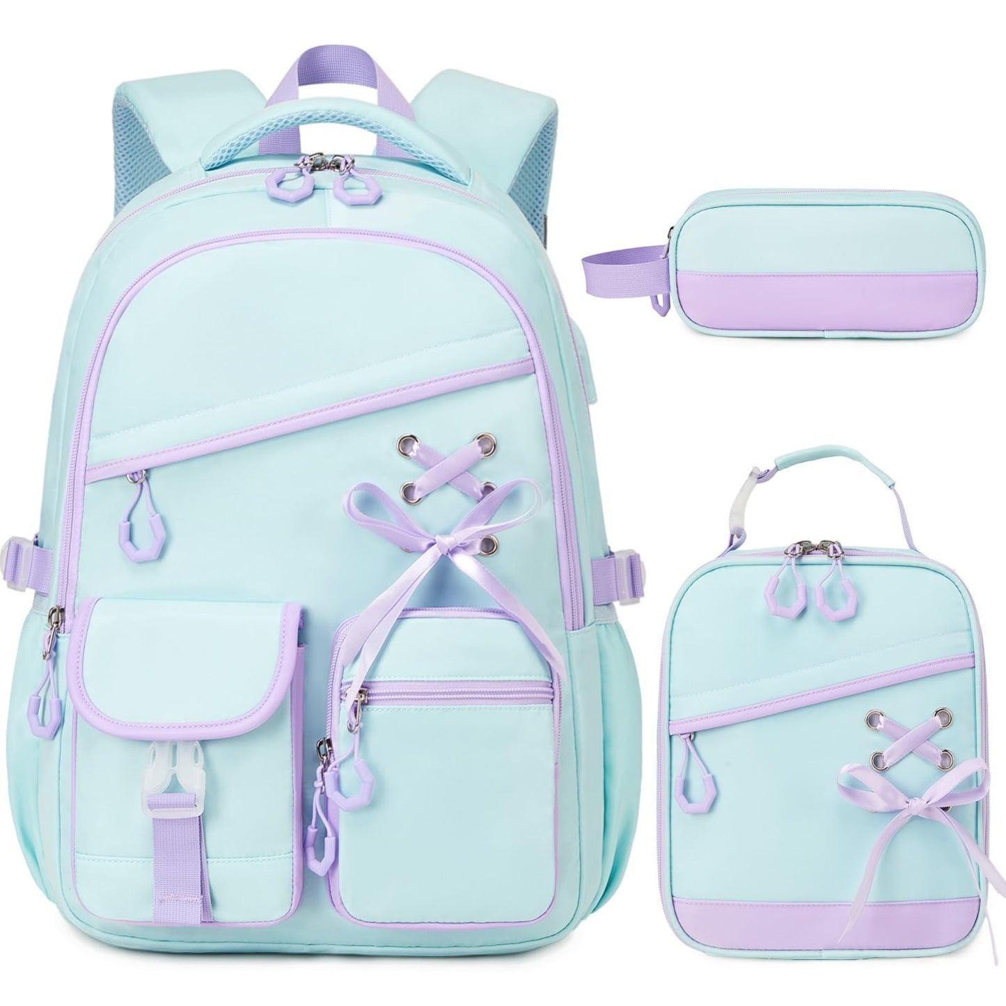 3PCS Girls School Backpack Set with Lunch Box & Pencil Pouch   Stylish & Durable1