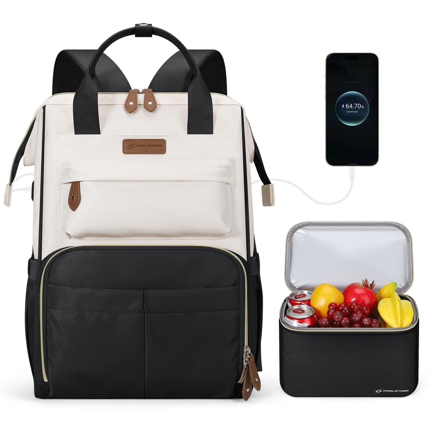 Travel Backpack for Men & Women, 15.6-17.3" Laptop Bag, Insulated Lunch Box, Bla1