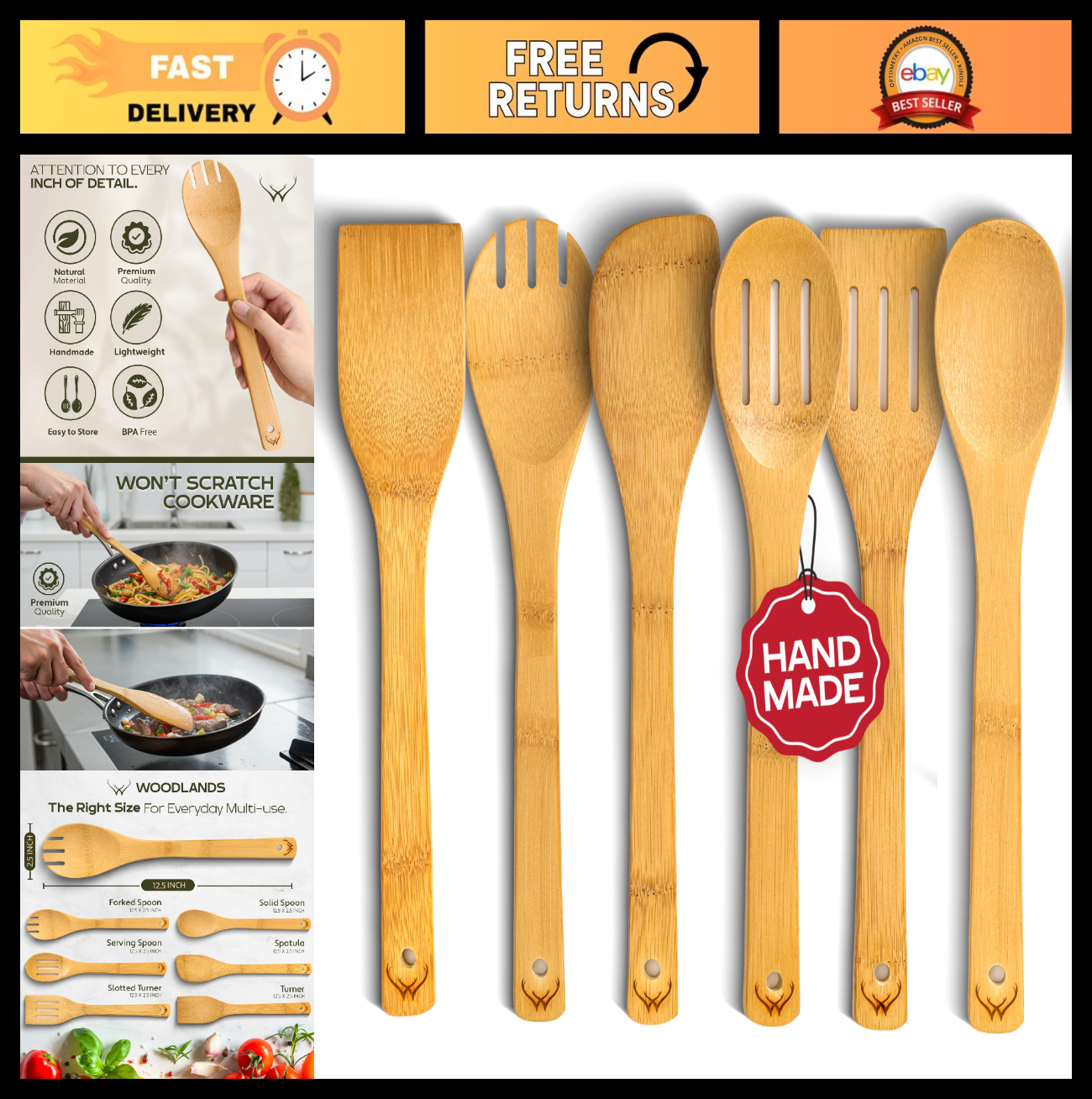 Premium Wooden Cooking Spoons Set of 6   Versatile Utensils for Nonstick Pans0