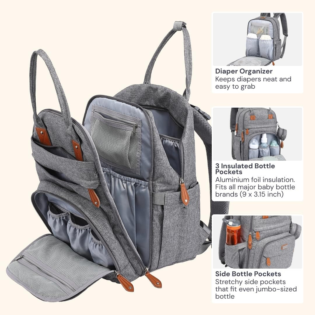 Multi Function Water Resistant Diaper Bag Backpack   Baby Travel Tote, Changing5