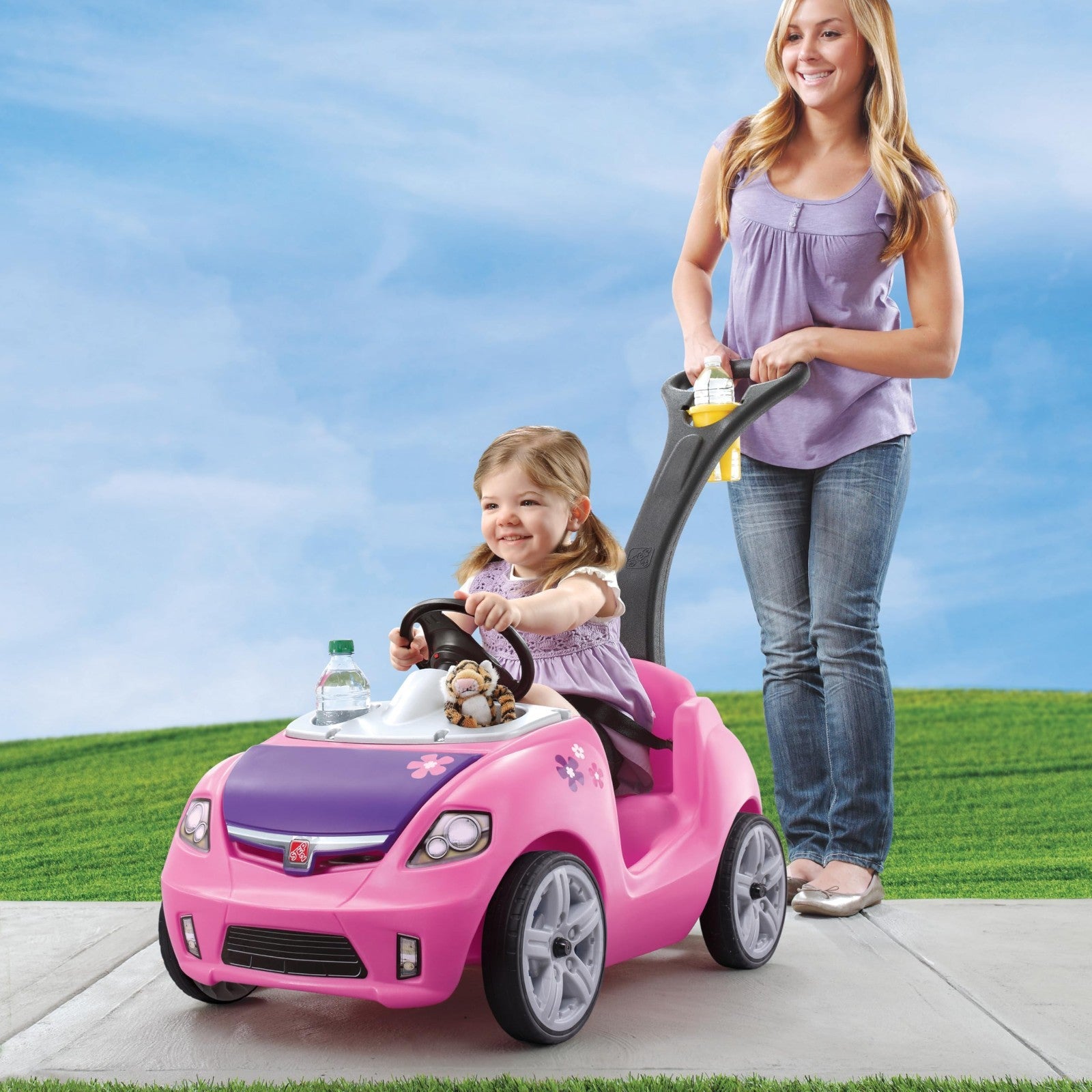 Kids Push Car Ride-On with Seat Belt & Horn, Toddler Stroller Substitute, Pink,2