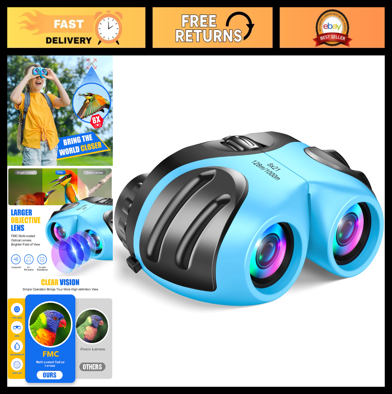 Compact Kids Binoculars   High Resolution, Shockproof, Lightweight & Portable0